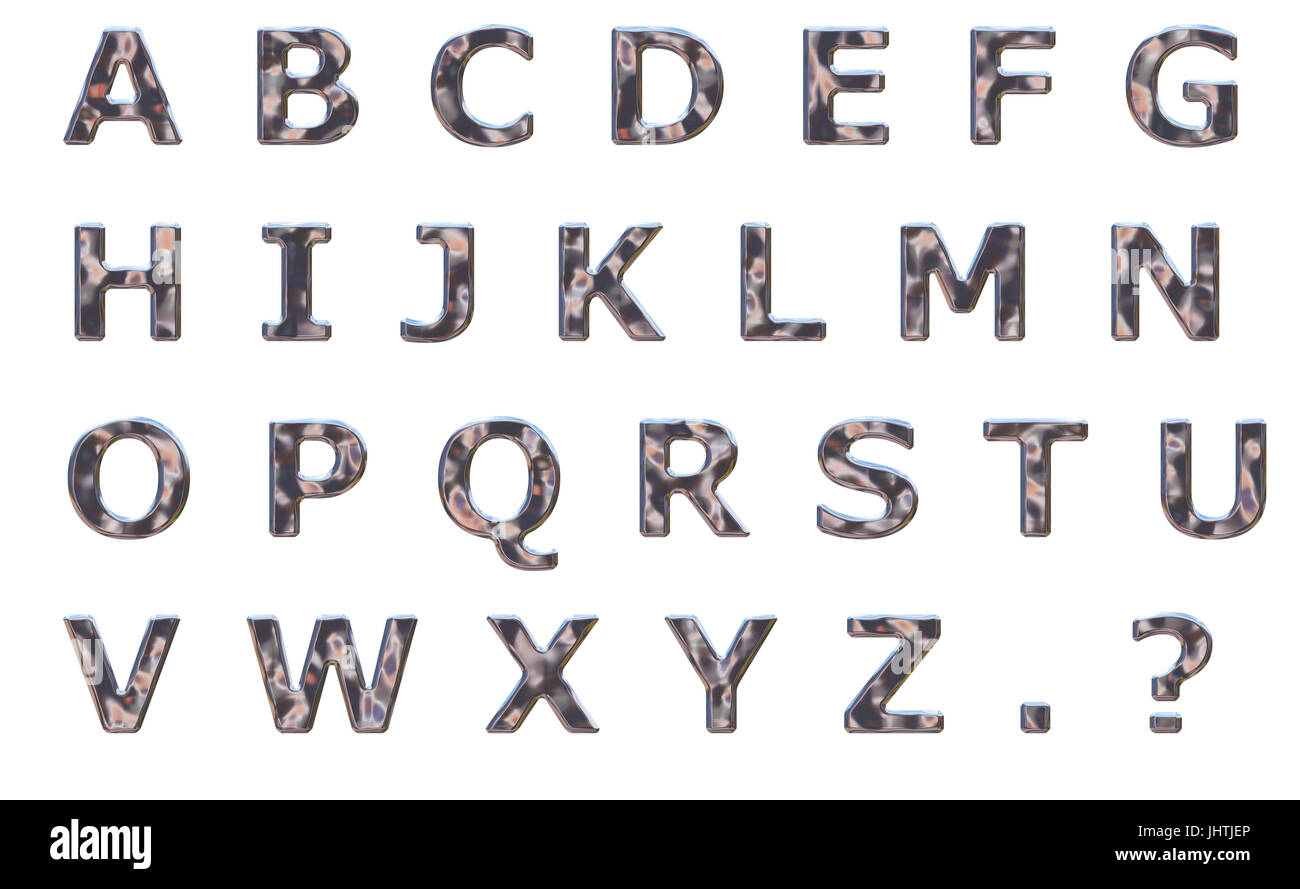 Alphabet-Großbuchstaben in gehämmert Chrom auf einer isolierten weißen Hintergrund mit einem Beschneidungspfad Stockfoto