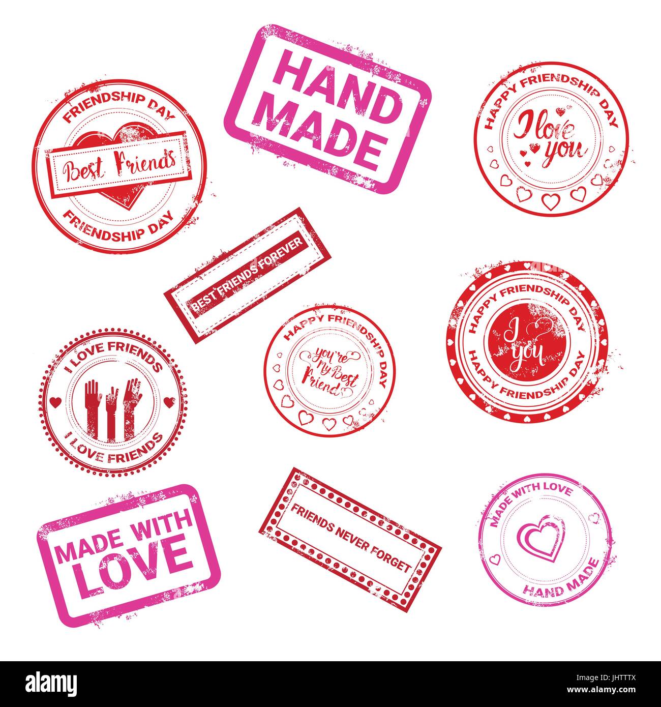 Glückliche Freundschaft Stamp Collection Logo Grußkarte Freunde Feiertag Stock Vektor