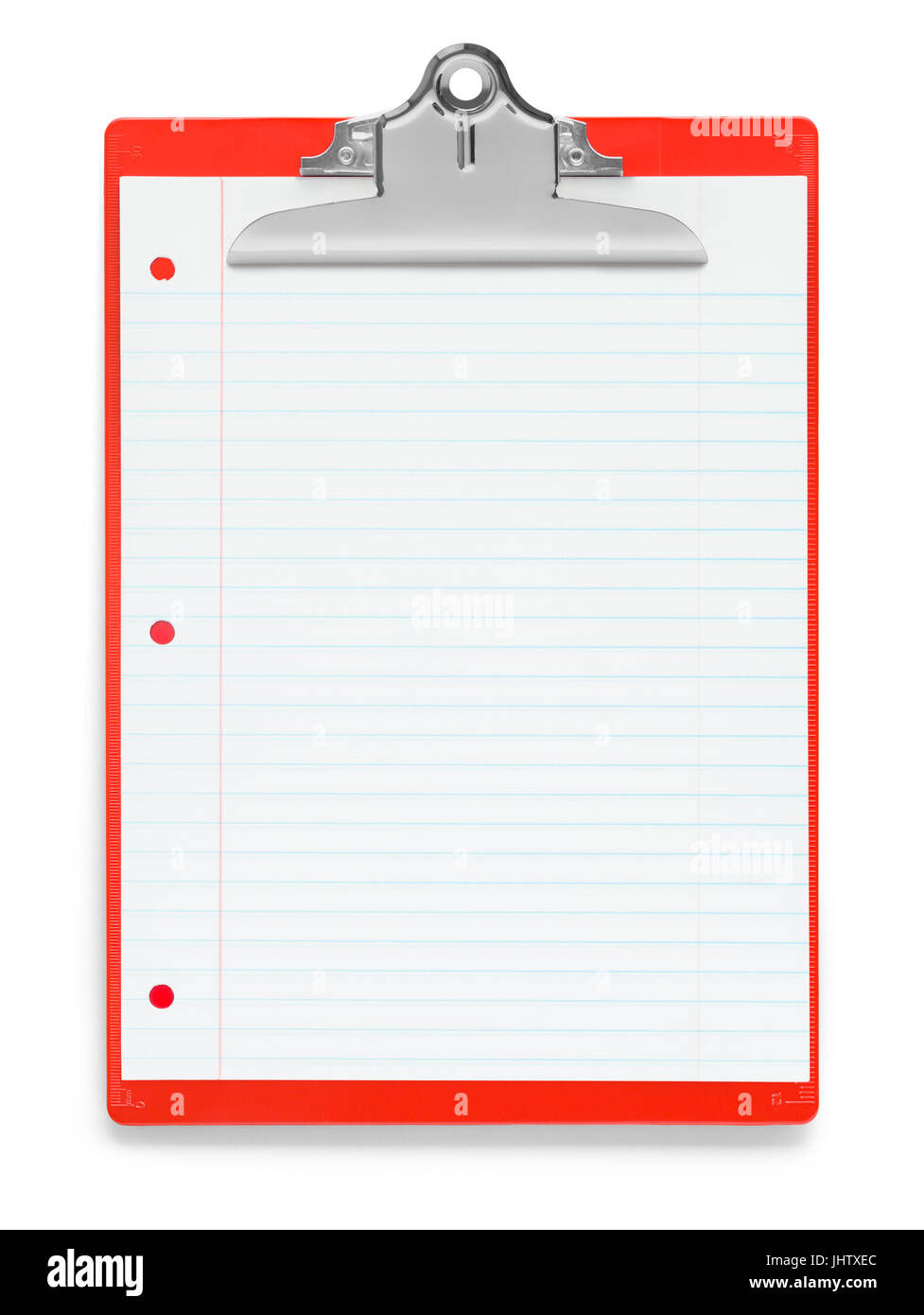 Roten Zwischenablage mit Linie Papier, Isolated on White Background. Stockfoto