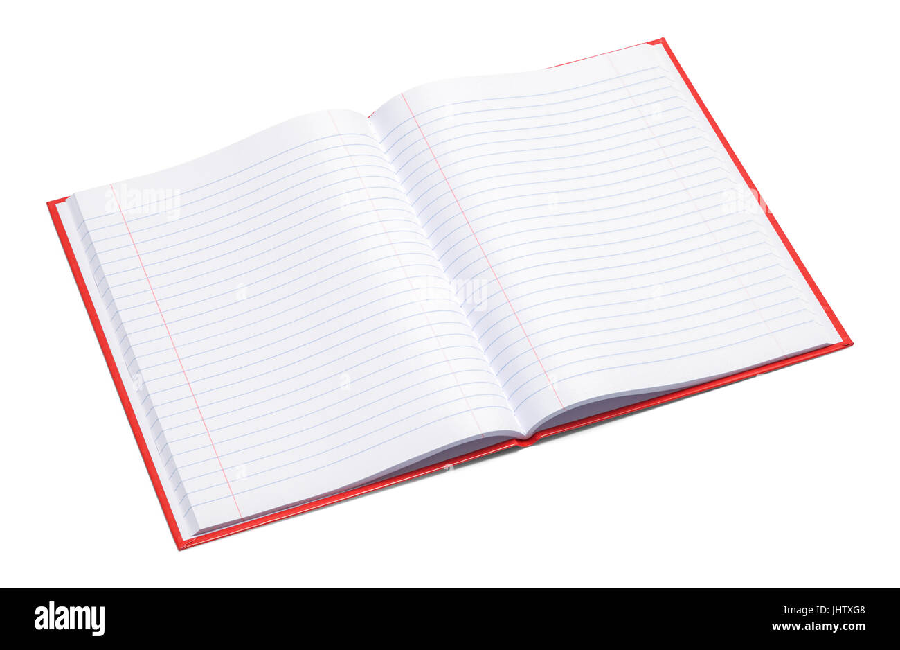 Roten Zusammensetzung Buch mit Linie Papier, Isolated on White Background. Stockfoto