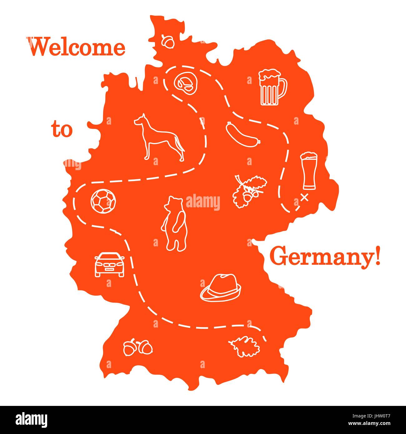 Vector Illustration mit verschiedenen Symbolen in Deutschland. Reisen und Freizeit. Design für Banner, Poster oder Drucken. Stock Vektor