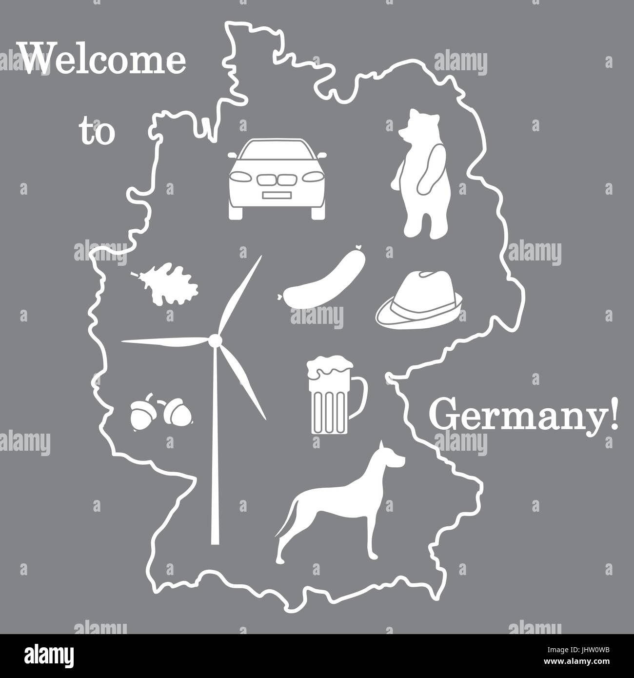 Vector Illustration mit verschiedenen Symbolen in Deutschland. Reisen und Freizeit. Design für Banner, Poster oder Drucken. Stock Vektor