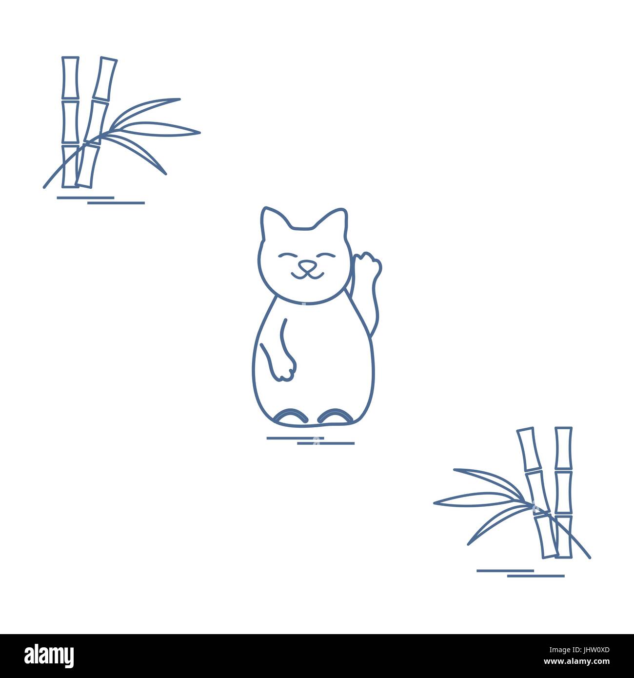 Stilisierte Ikone der japanischen glückliche Katze Maneki Neko. Reisen und Freizeit. Design für Banner, Poster oder Druck. Stock Vektor
