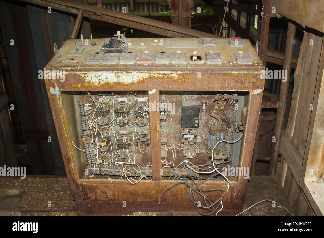 Alte elektrische Bedienfeld der Kornlift Stockfoto
