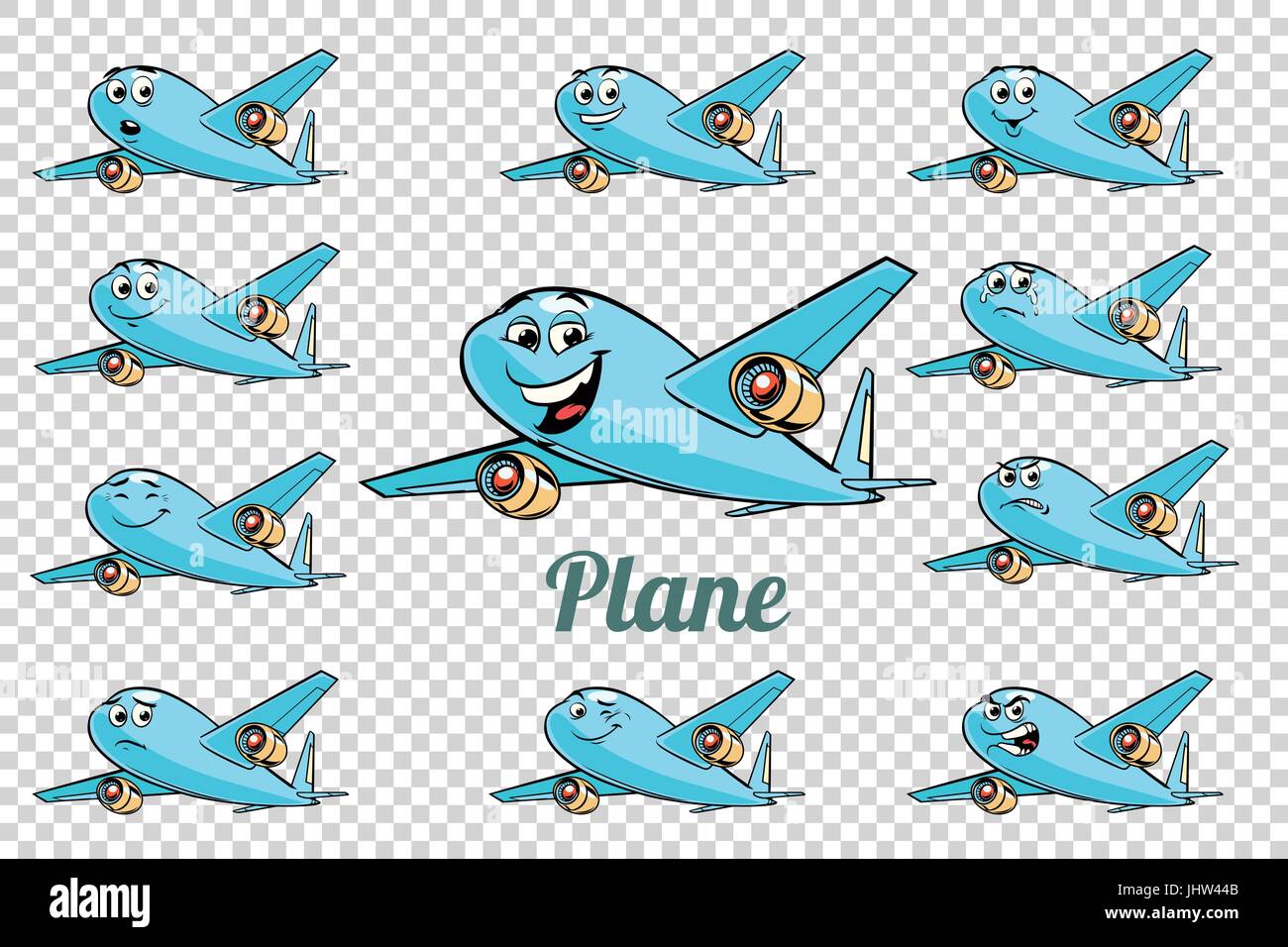 Flugzeug Flugzeug Flugzeug Luftfahrt Emotionen Figuren Sammlung. Isolierten neutralen Hintergrund. Retro Comic Buch Style Cartoon Pop-Art Vektor hinsichtlich Stock Vektor