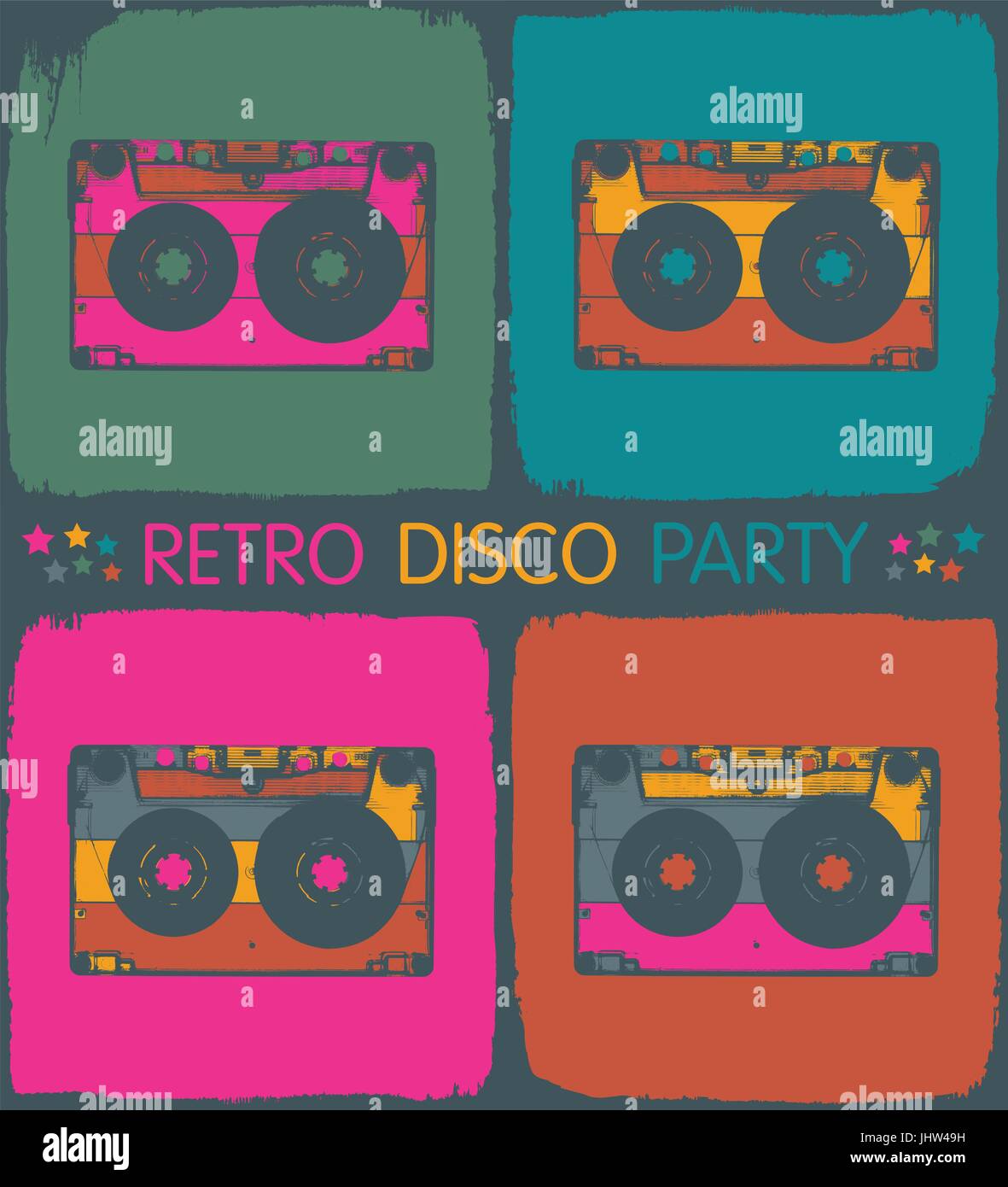 Retro-Disco-Party-Einladung im Pop-Art-Stil. Vektor, EPS8 Stock Vektor