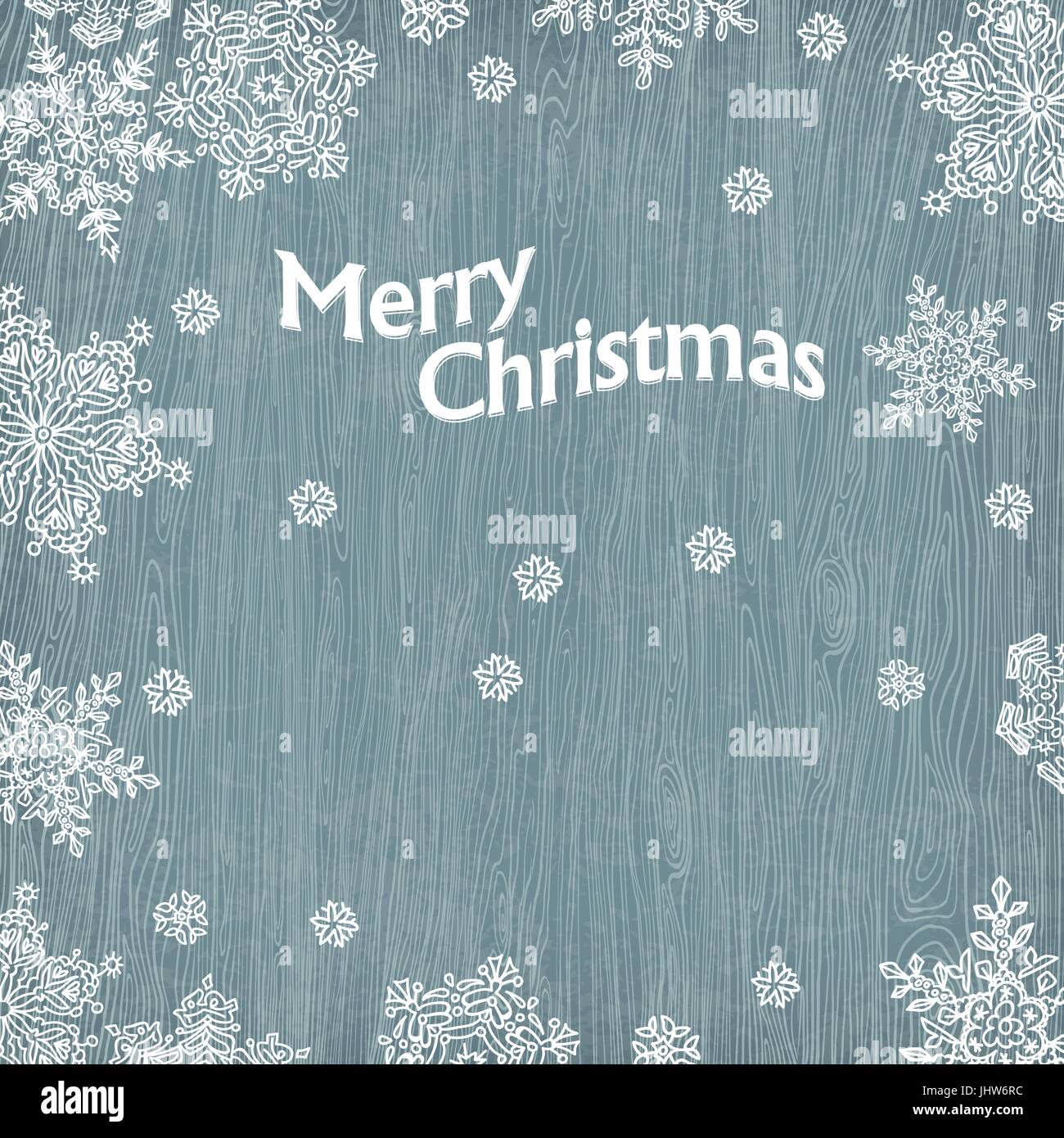 Weihnachtsgrüße mit Schneeflocken auf Holz Textur. Vektor-Illustration, EPS10. Stock Vektor