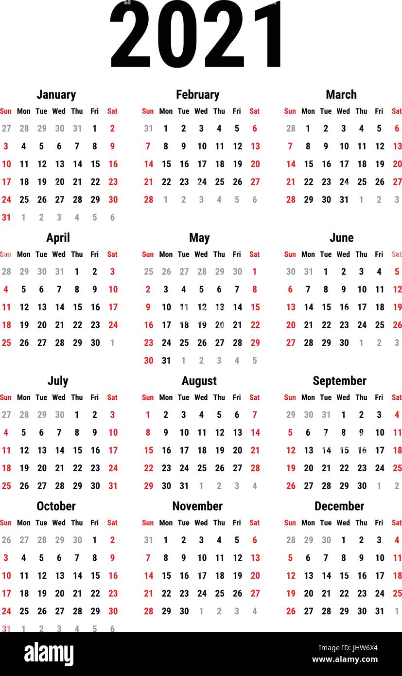 Kalender Fur Das Jahr 2021 Stock Vektorgrafik Alamy kalender 2021 bilder