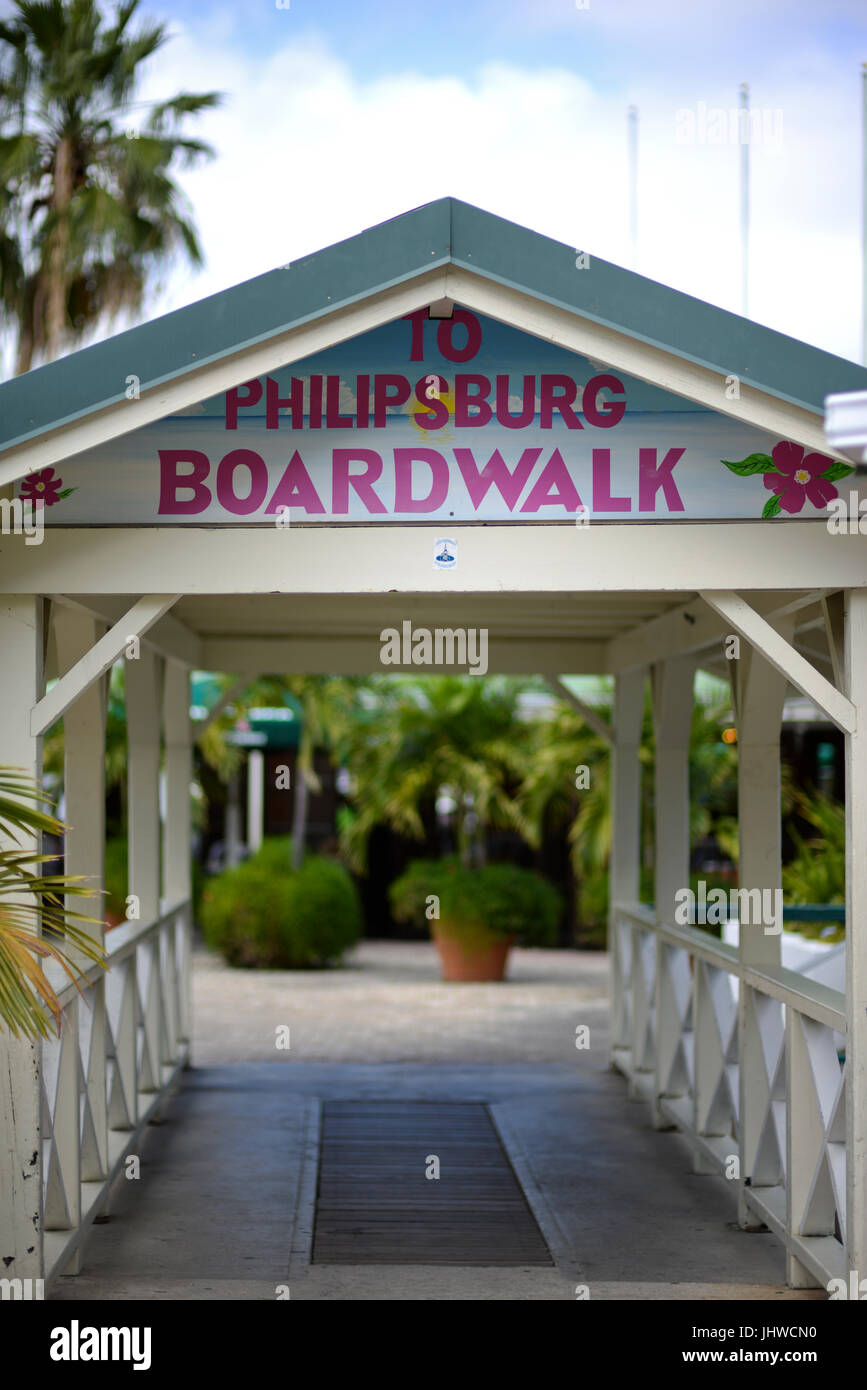 Eingang zum Phillipsburg Promenade, St. Maarten, Karibik Stockfoto