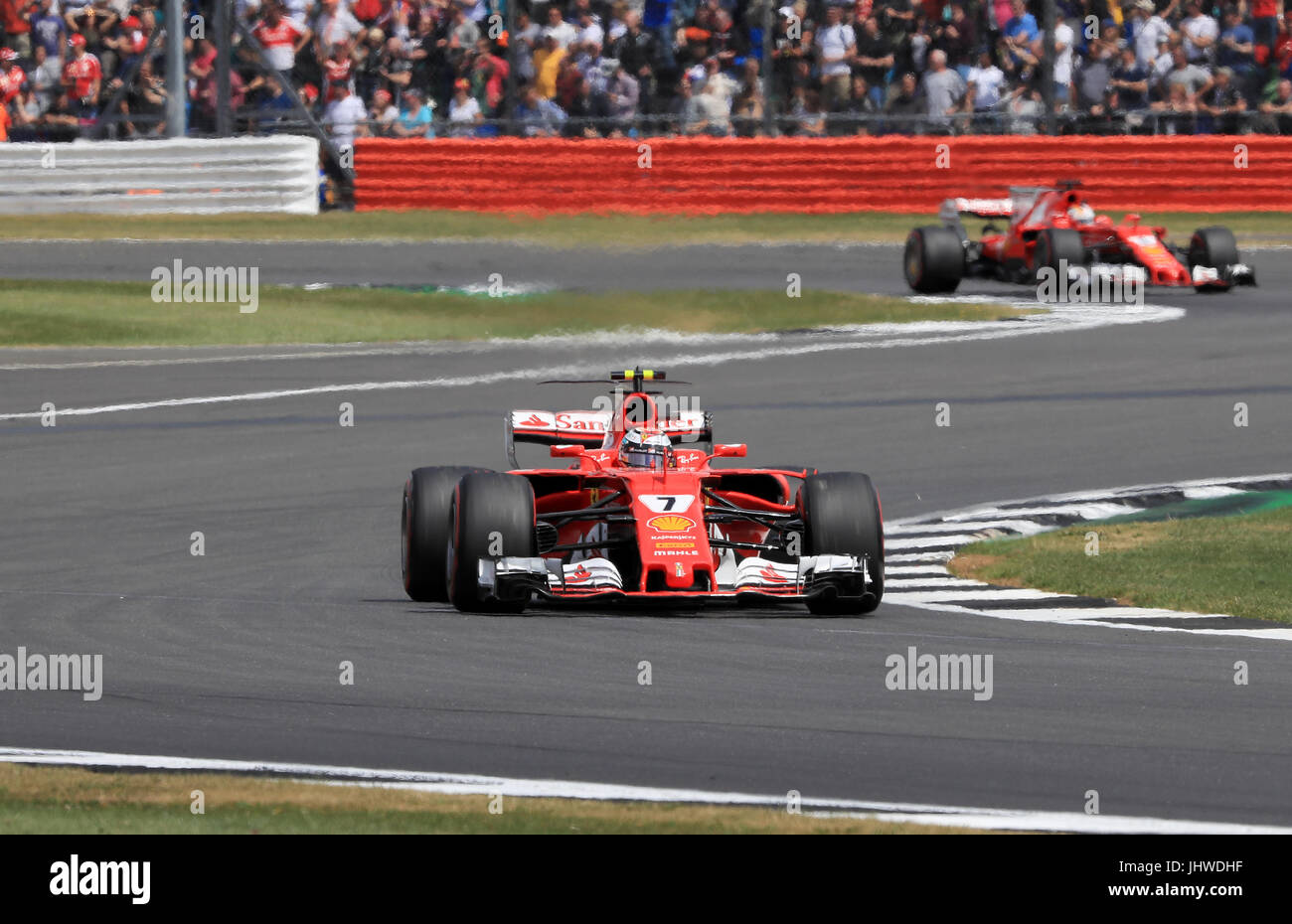 Ferraris Kimi Räikkönen während der 2017 British Grand Prix in Silverstone, Towcester. PRESSEVERBAND Foto. Bild Datum: Sonntag, 16. Juli 2017. Siehe PA Geschichte AUTO Briten. Bildnachweis sollte lauten: Tim Goode/PA Wire. Einschränkungen: Nur zur redaktionellen Verwendung. Kommerzielle Nutzung mit vorheriger Zustimmung von Teams. Stockfoto