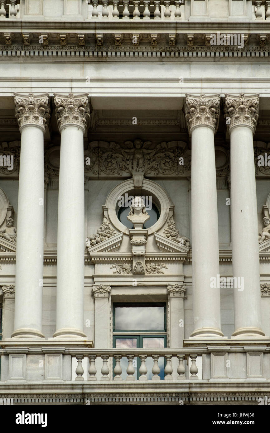 Franklin-Büste, bedeutende Männer der Buchstaben Skulptur, Thomas Jefferson Building, Library of Congress, Kapitol, Washington DC Stockfoto
