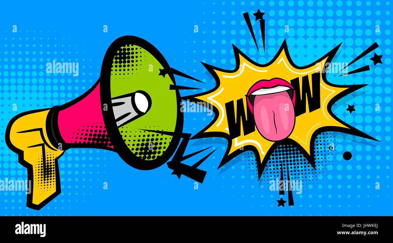 Megaphon Pop-Art comic Text wow Stock Vektor