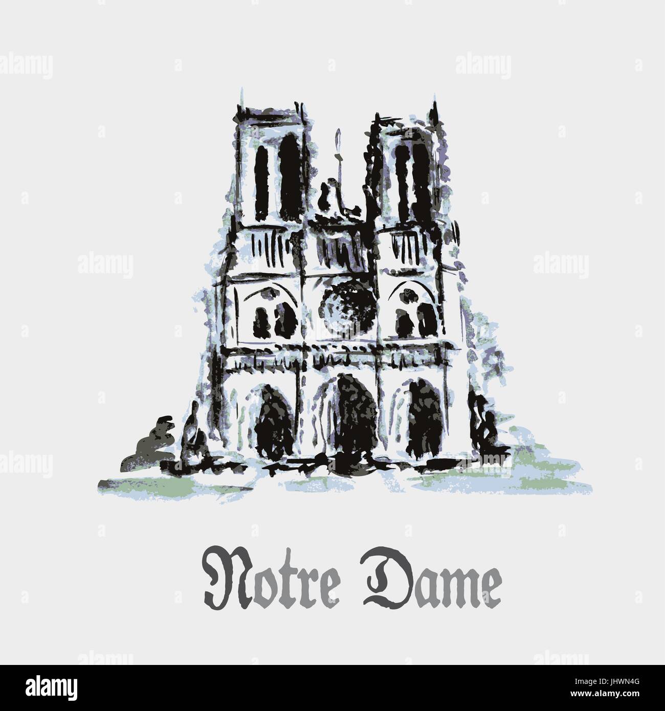 Kathedrale Notre-Dame de Paris, Frankreich. Aquarell Handzeichnung. Stock Vektor