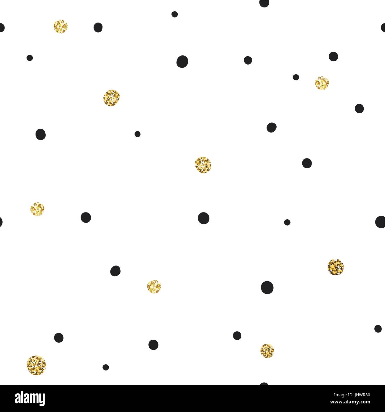 Nahtlose Muster auf weißem Hintergrund mit schwarzen und goldenen chaotische Dots.Vector-Vorlage für die Verpackung von Designs und Einladung Karten Dekoration Stock Vektor