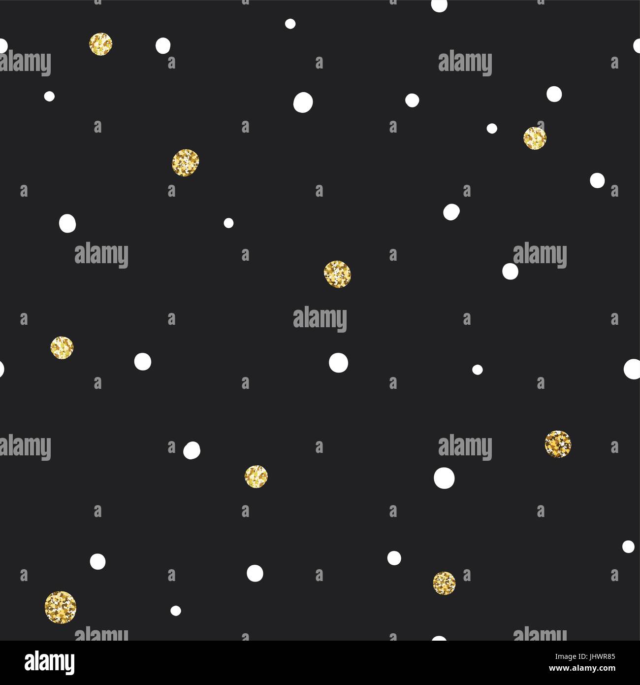 Nahtlose Muster auf weißem Hintergrund mit schwarzen und goldenen chaotische Dots.Vector-Vorlage für die Verpackung von Designs und Einladung Karten Dekoration Stock Vektor