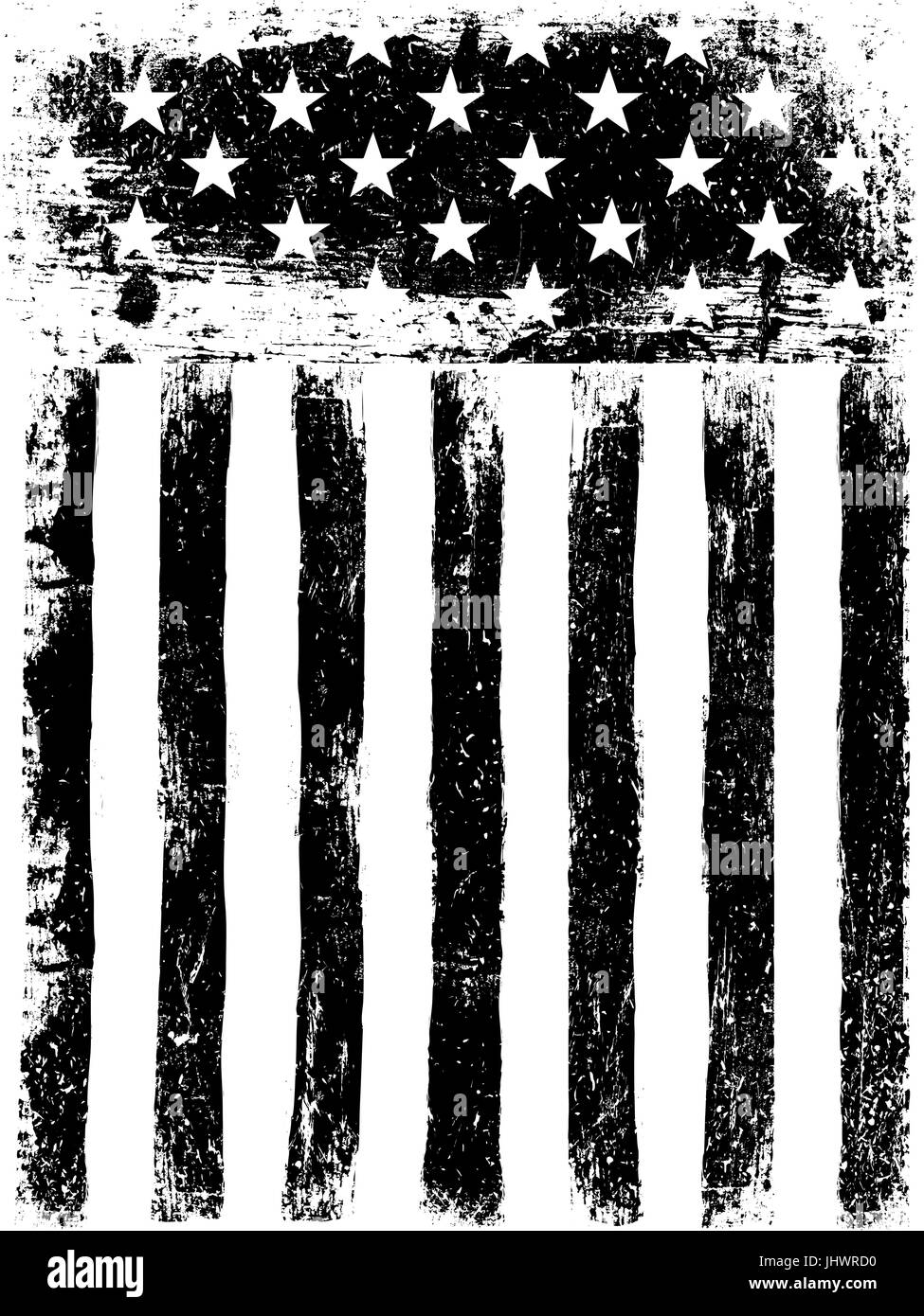 Stars And Stripes. Monochrome Fotokopie amerikanische Flagge Hintergrund. Grunge Alter Vektor Vorlage. Vertikale Ausrichtung. Stock Vektor