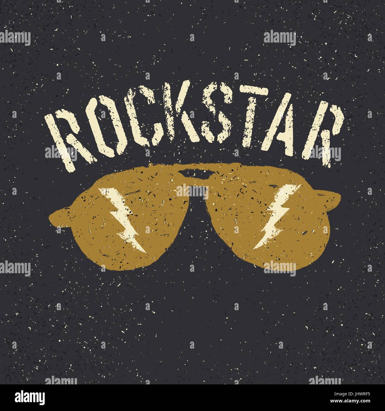 Sonnenbrille mit Thunderbolt. Rockstar t-Shirt drucken Design-Vorlage Stock Vektor