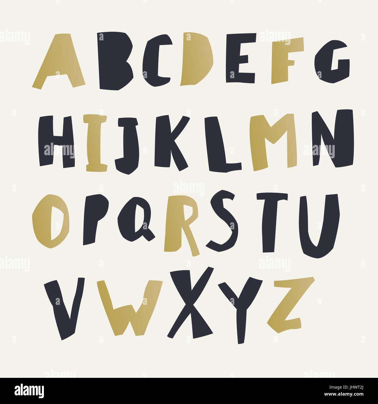 Scherenschnitt Alphabet. Schwarz-goldenen Buchstaben. Einfach bearbeitete Farbe der Buchstaben. Großbuchstaben. Jeder Buchstabe in separate Gruppe und einsatzbereit. Gut für EG Stock Vektor