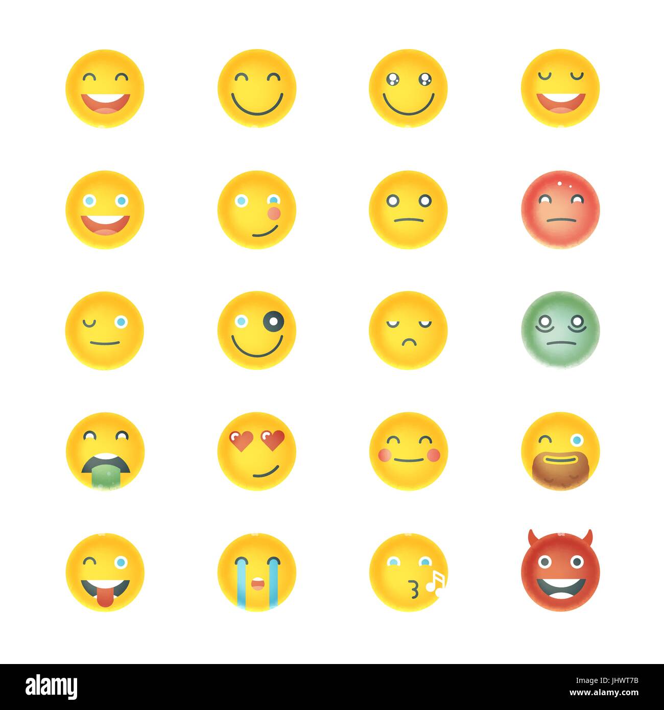 Sammlung von Emoticons. Satz von Emoji. Verschiedene Emoticons. Vektor-Lächeln Gesicht Icons. Stock Vektor