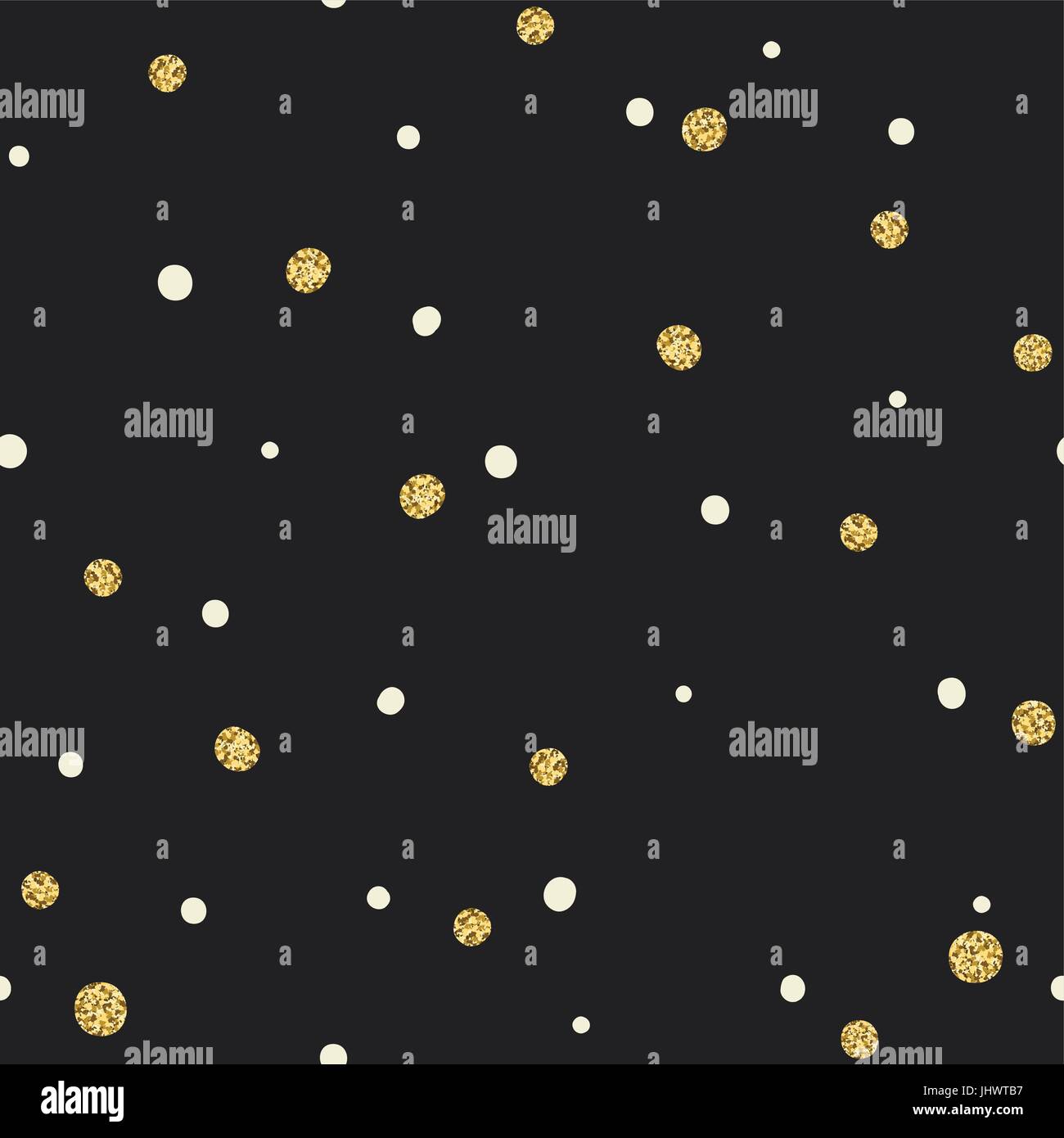 Abstrakte nahtlose Muster auf schwarzem Hintergrund mit weißen und goldenen chaotische Dots.Vector-Vorlage für die Verpackung von Designs und Einladung Karten Dekoration Stock Vektor