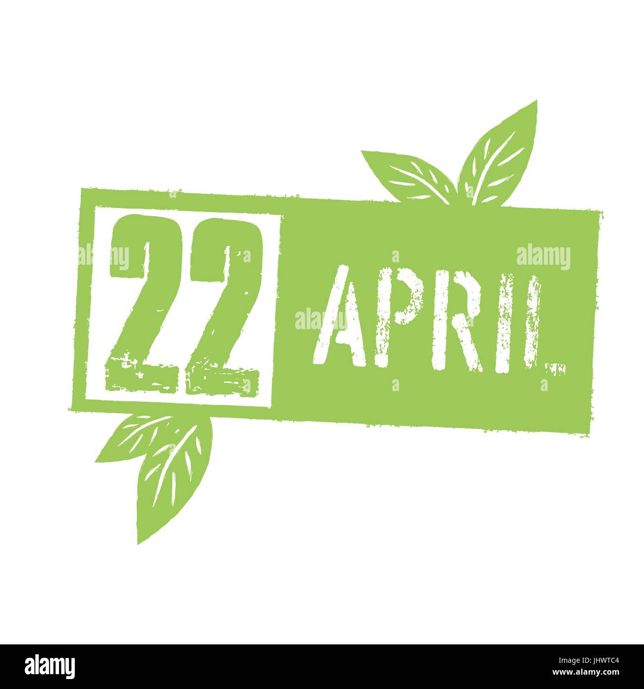 "22 April" typografische Gestaltung für Earth Day. Konzept-Schriftzug mit grünen Blättern. Vektor Vorlage, isoliert Stock Vektor