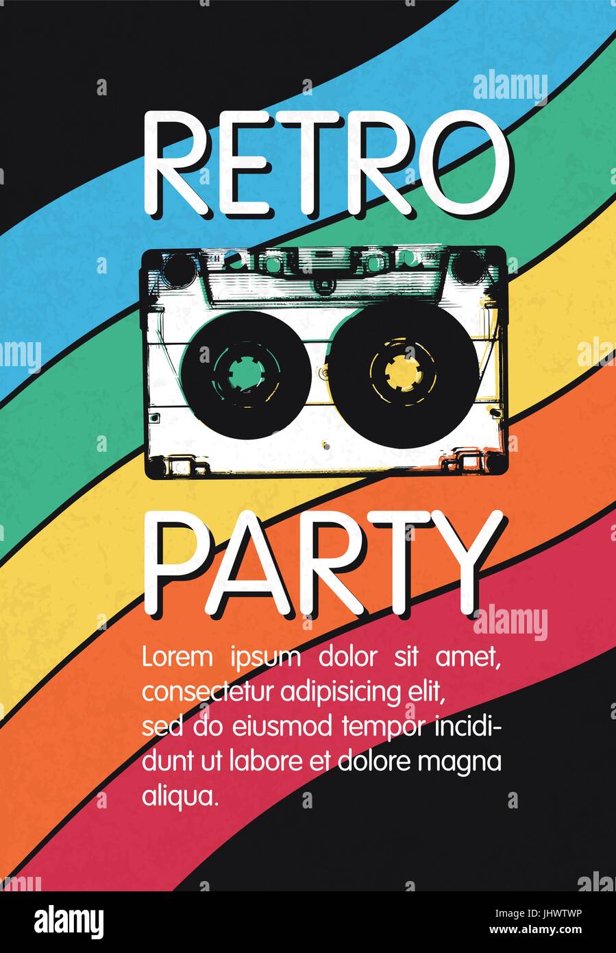 Retro-Musik-Party-Poster-Design. Disco-Musik Vintage Party Einladung Vorlage. Stock Vektor