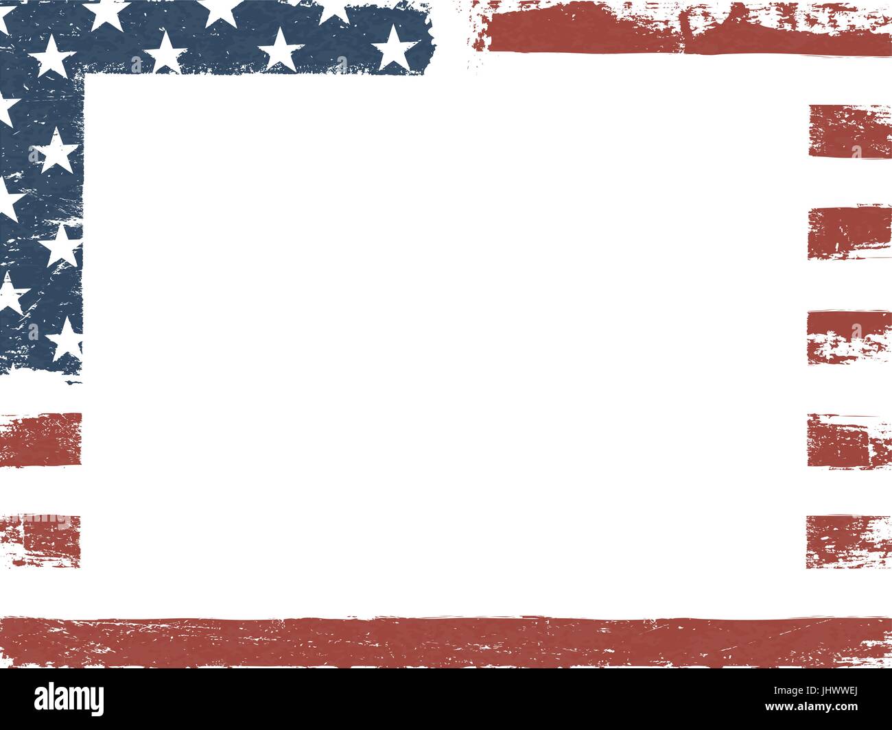 Leere weiße Grunge Leinwand auf amerikanische Flagge Hintergrund. Patriotische Entwurfsvorlage. Horizontale Komposition Stock Vektor