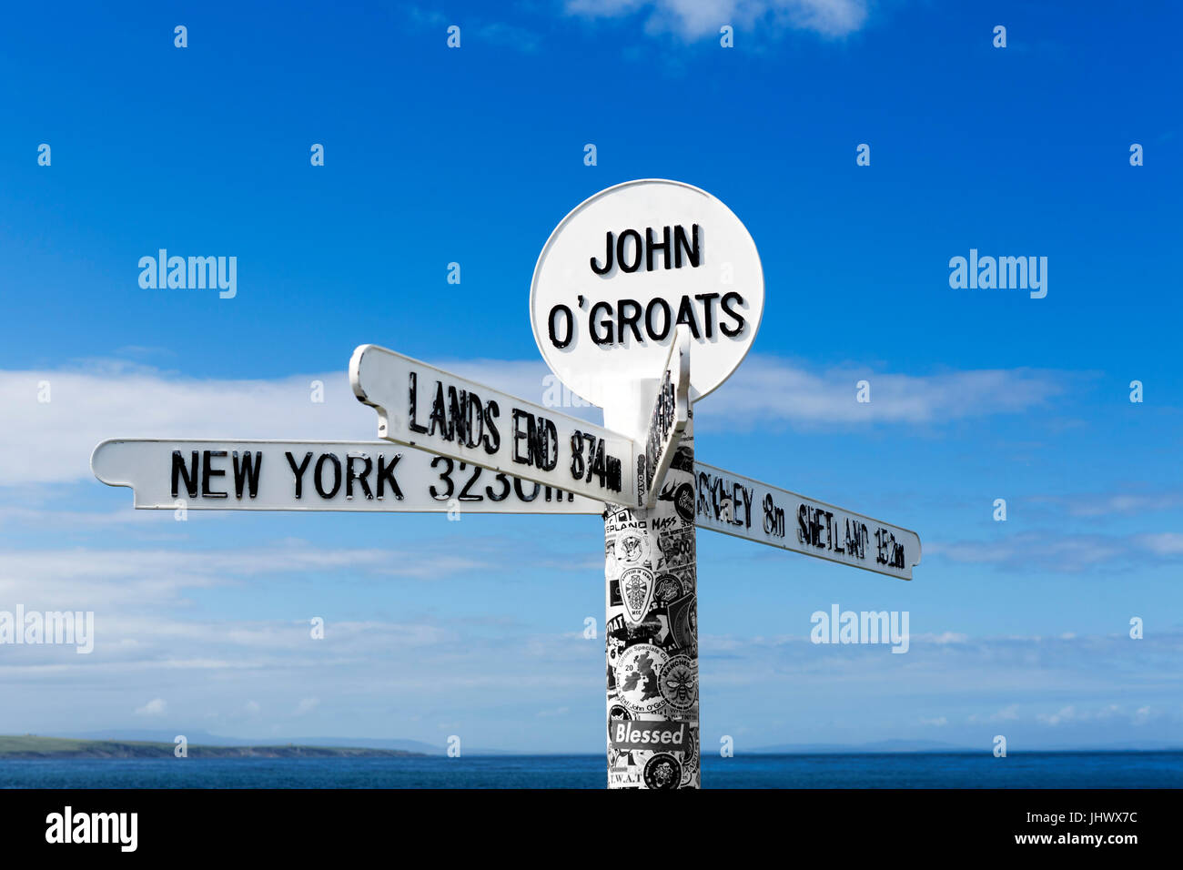 John O' Groats Zeichen, Schottisches Hochland, Schottland, Großbritannien. Stockfoto