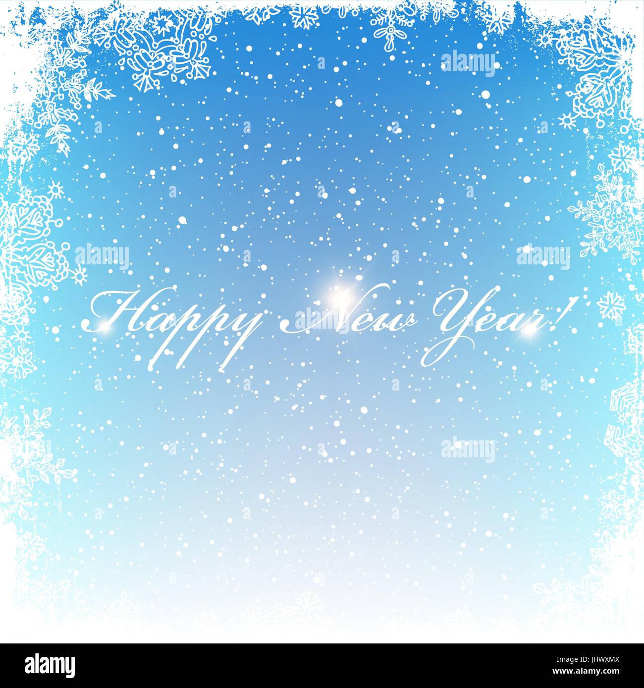 Neujahrs Postkarte. Frostigen Rahmen. Mittelbereich für Gruß isoliert. Weihnachten Schnee Hintergrund. Vektor-Illustration. Stock Vektor