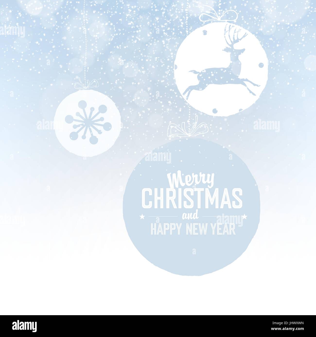 Glänzende Xmas-Ball mit Hirsch für Frohe Weihnachten Feier am hellblauen Hintergrund mit Schneeflocken. Vektor-illustration Stock Vektor
