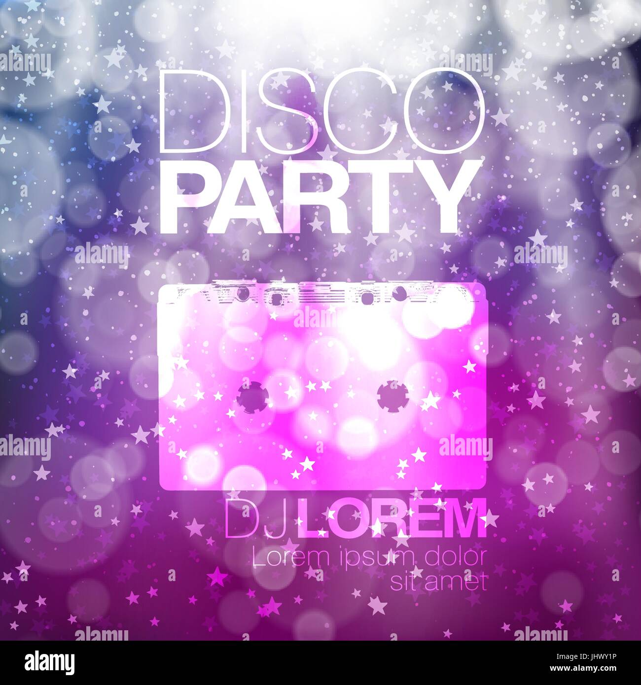 Disco Poster oder Flyer Design Vintage Vektor-Vorlage auf bunten Neon-Hintergrund. Violett rosa Hintergrund. Retro-Vektor Hintergrund. Disco-Hintergrund Stock Vektor