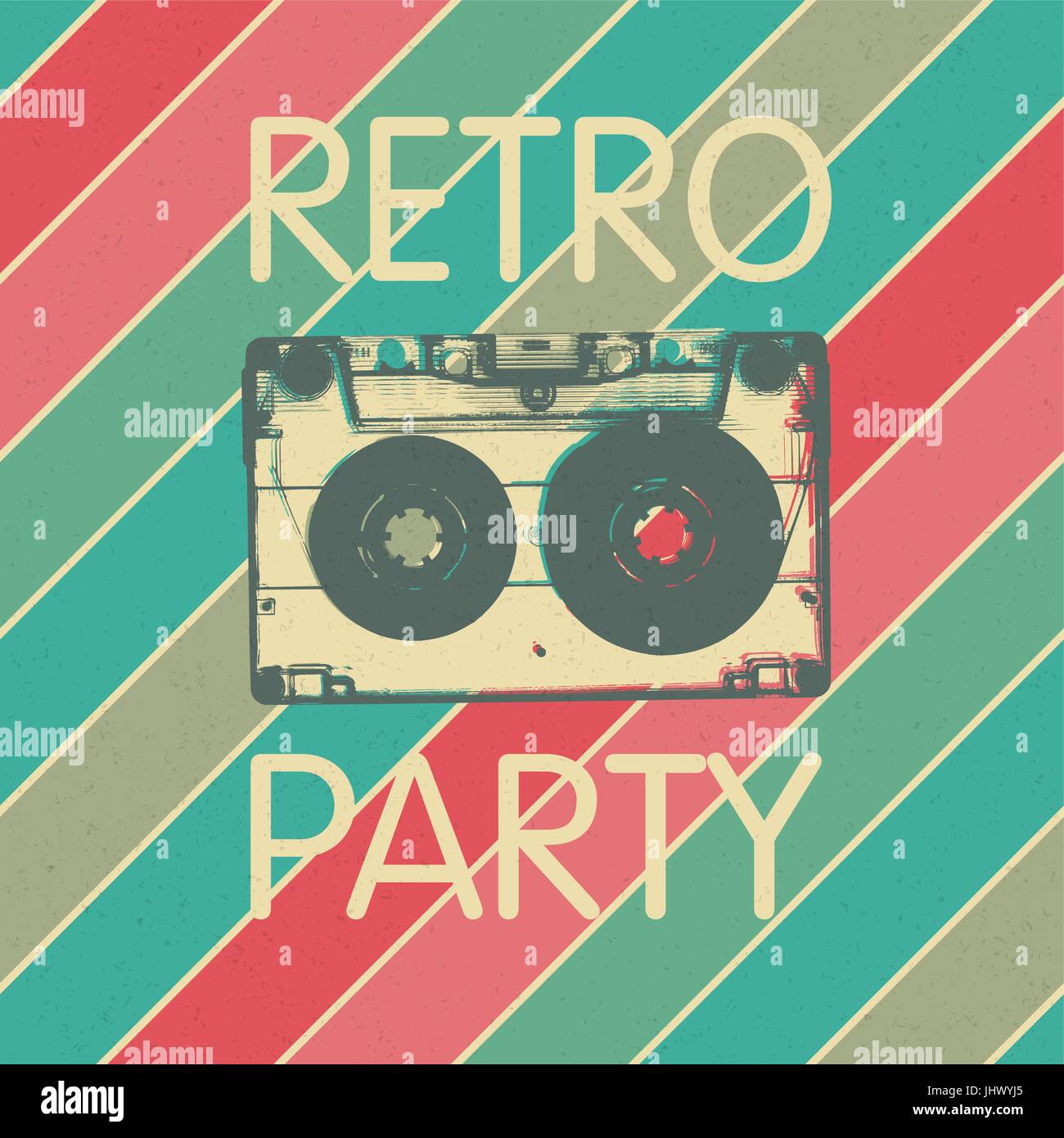 Retro-Musik-Party-Poster-Design. Disco-Musik Vintage Party Einladung Vorlage. Stock Vektor