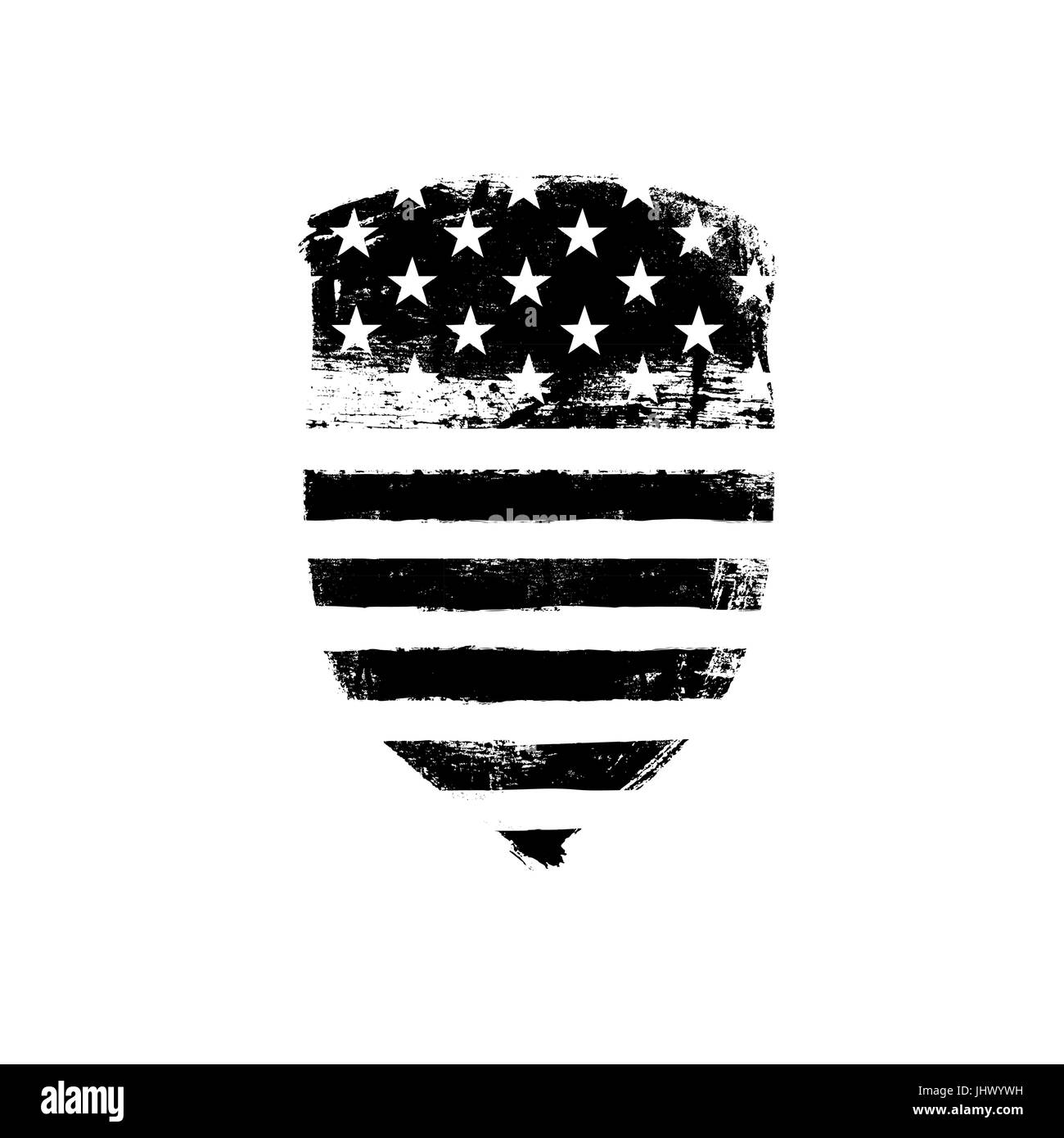 Verteidigung-Symbol. Schild-Symbol geprägt amerikanische Flagge. Monochrome Vektor-Illustration. Stock Vektor