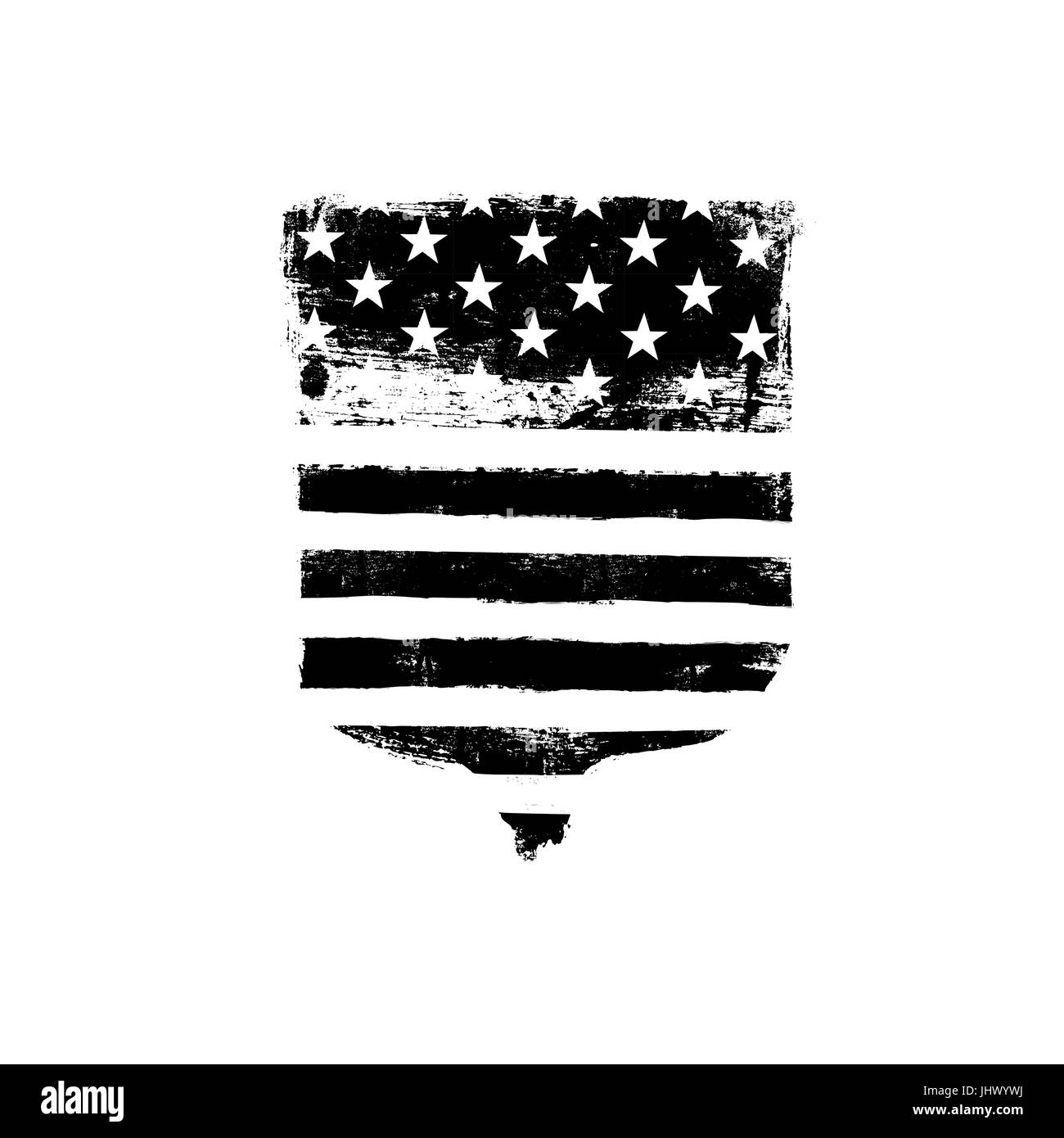 Verteidigung-Symbol. Schild-Symbol geprägt amerikanische Flagge. Monochrome Vektor-Illustration. Stock Vektor