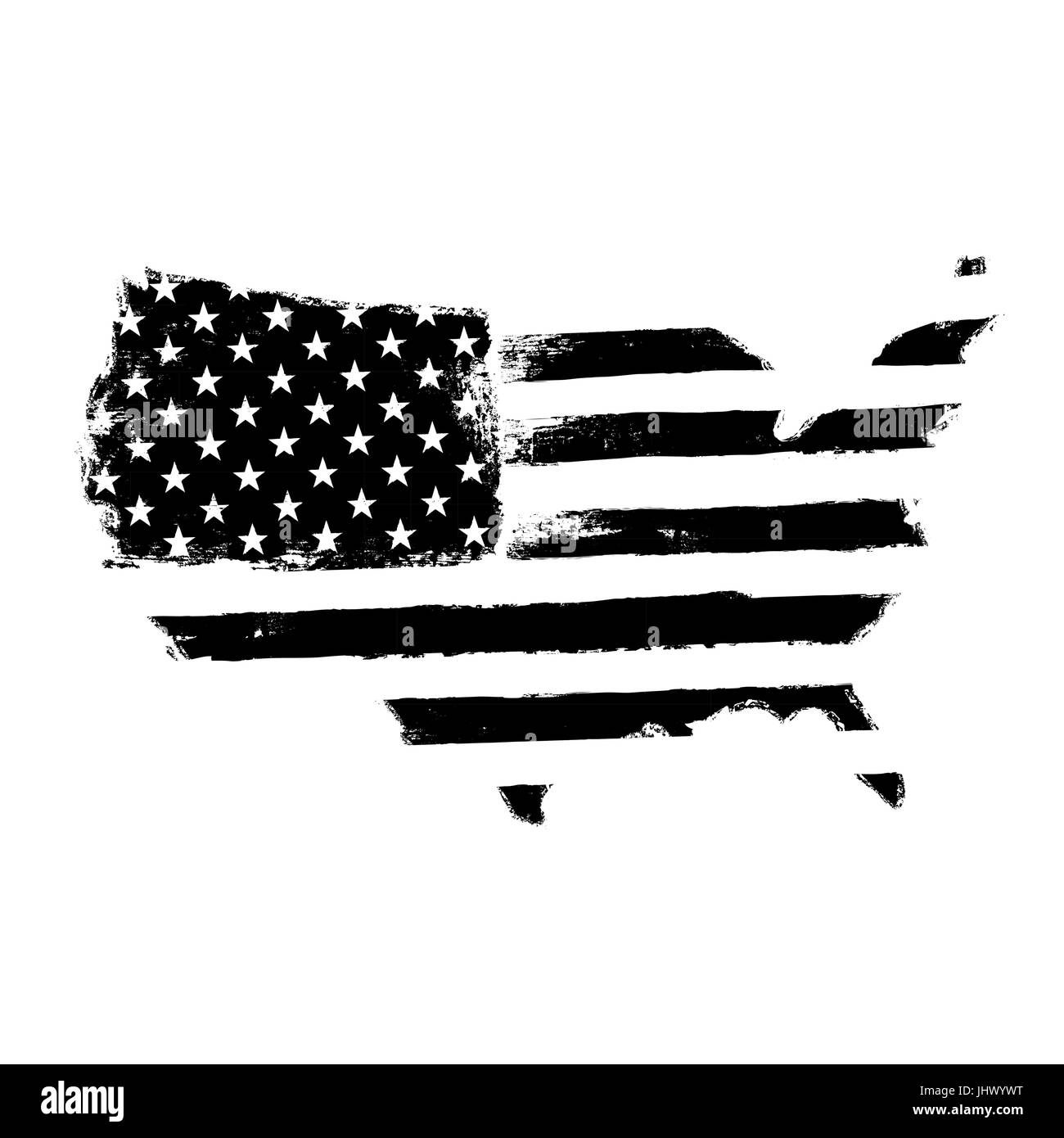Amerika-Karte-Flagge geformt. Gebiet von Vereinigte Staaten von Amerika mit Flagge. Form des amerikanischen Karte. Monochromes Bild, isoliert auf weiss. Vektor Interessenvertreter Stock Vektor