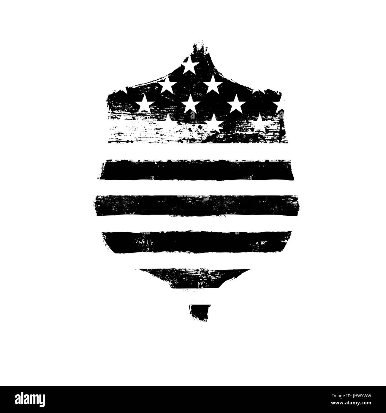 Verteidigung-Symbol. Schild-Symbol geprägt amerikanische Flagge. Monochrome Vektor-Illustration. Stock Vektor