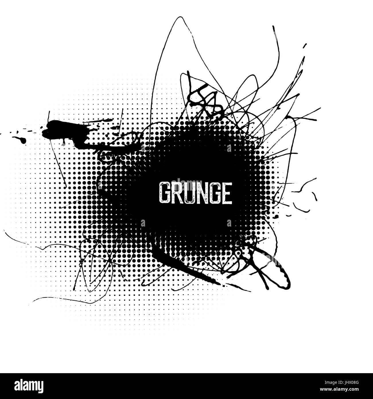 Halbton Kreisformen mit Grunge splatter Tinte. Abstract Grunge-Mitte-Design-Hintergrund. Stock Vektor