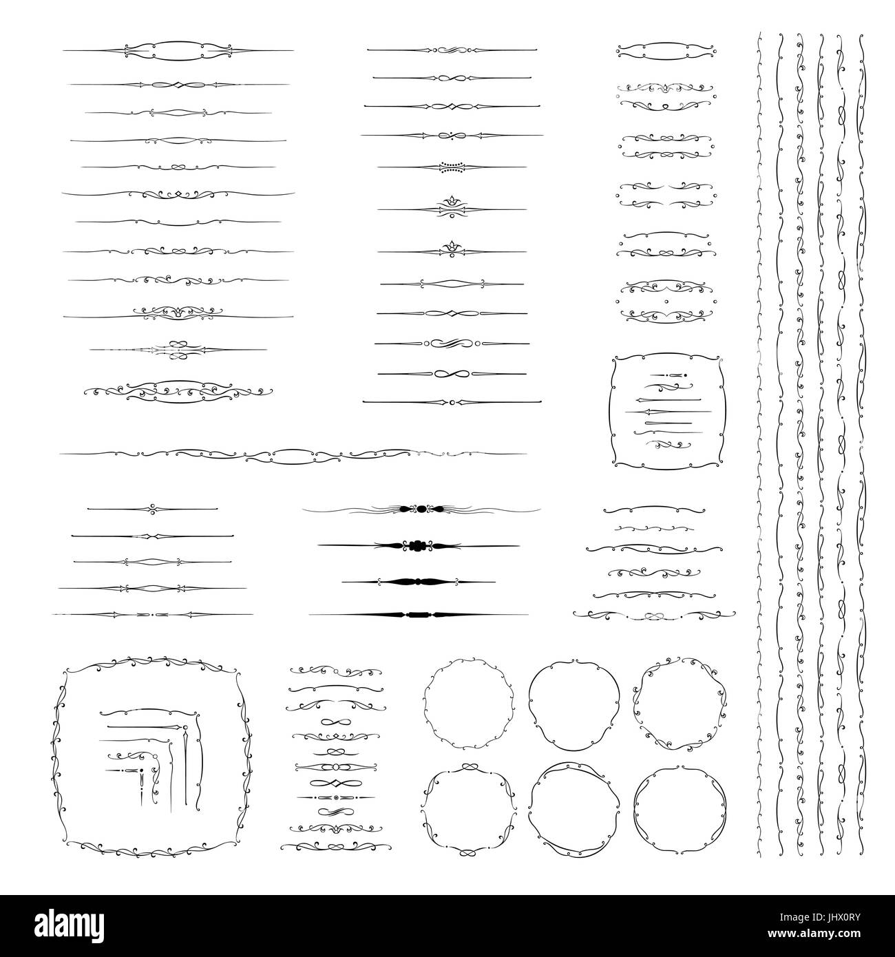 Satz von Vintage-dekorative Elemente. Blüht kalligraphische Ornamente und Frames mit Platz für Ihren Text. Retro-Elemente für Einladungen, Banner, Po Stock Vektor