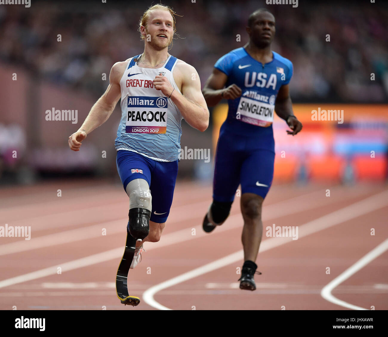 London, UK. 16. Juli 2017. Jonnie Pfau in Herren 100M T44 während Welt Para Leichtathletik Meisterschaften London 2017 London Stadium am Sonntag. Foto: Taka G Wu Credit: Taka Wu/Alamy Live-Nachrichten Stockfoto