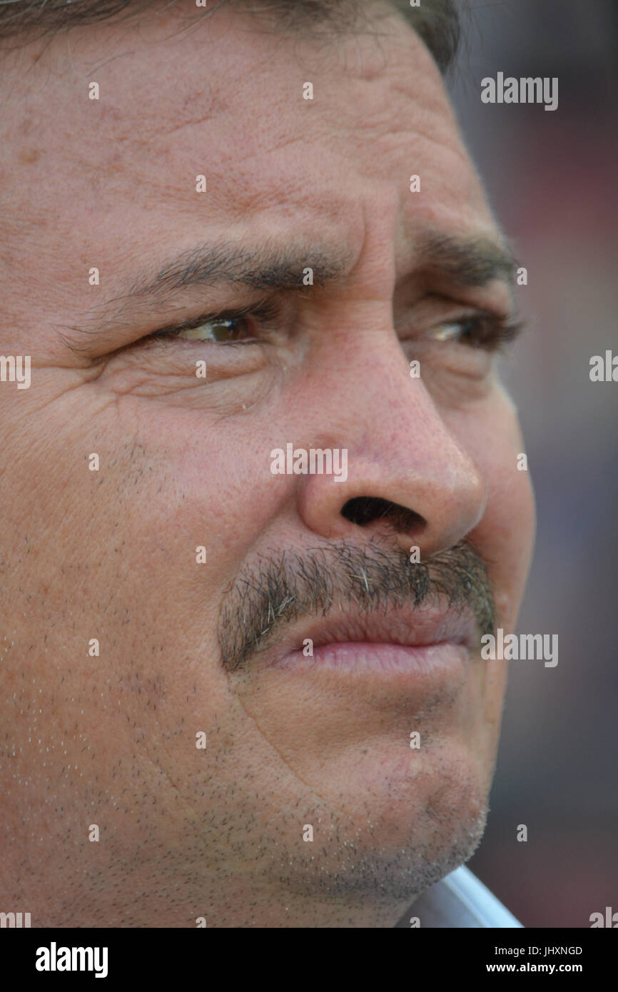 FRISCO, Texas - Costa Rica-Trainer, Oscar Ramirez. Costa Rica (2W - 1D - 0L, 7 Punkte) versiegelt einen Platz im CONCACAF Gold Cup für eine 10. Mal in Folge t Stockfoto