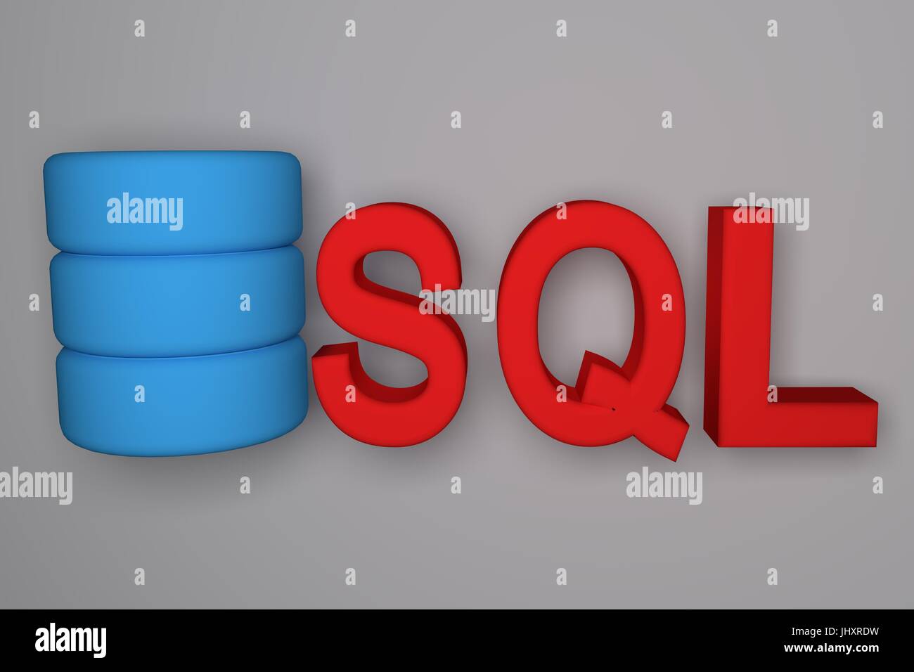 Strukturierte SQL Abfrage Sprache Datenbank Suche Daten Logo. 3D SQL-Inschrift auf einem grauen Hintergrund Stockfoto