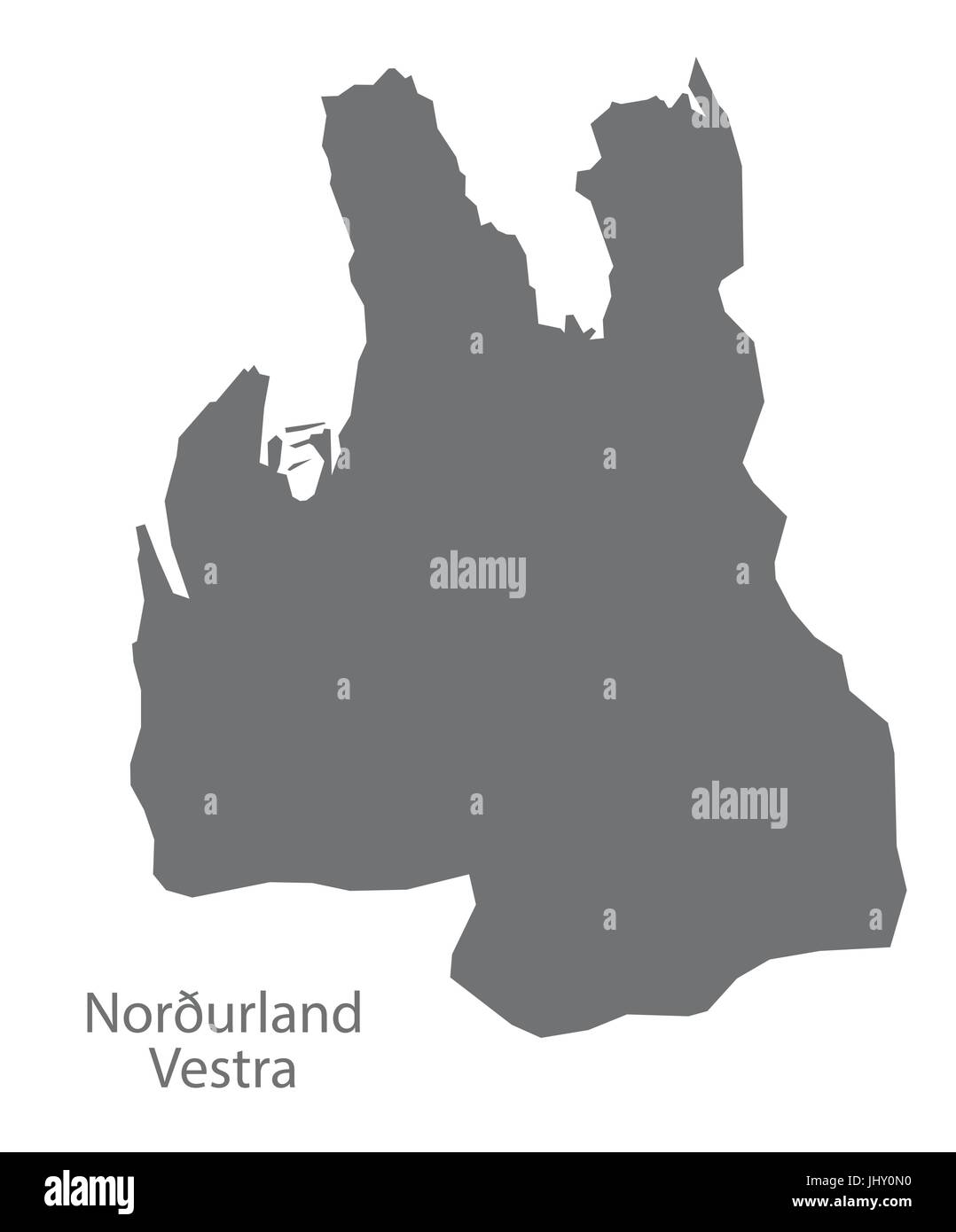 Nordurland Vestra Island Region Karte grau Abbildung Silhouette Form Stock Vektor