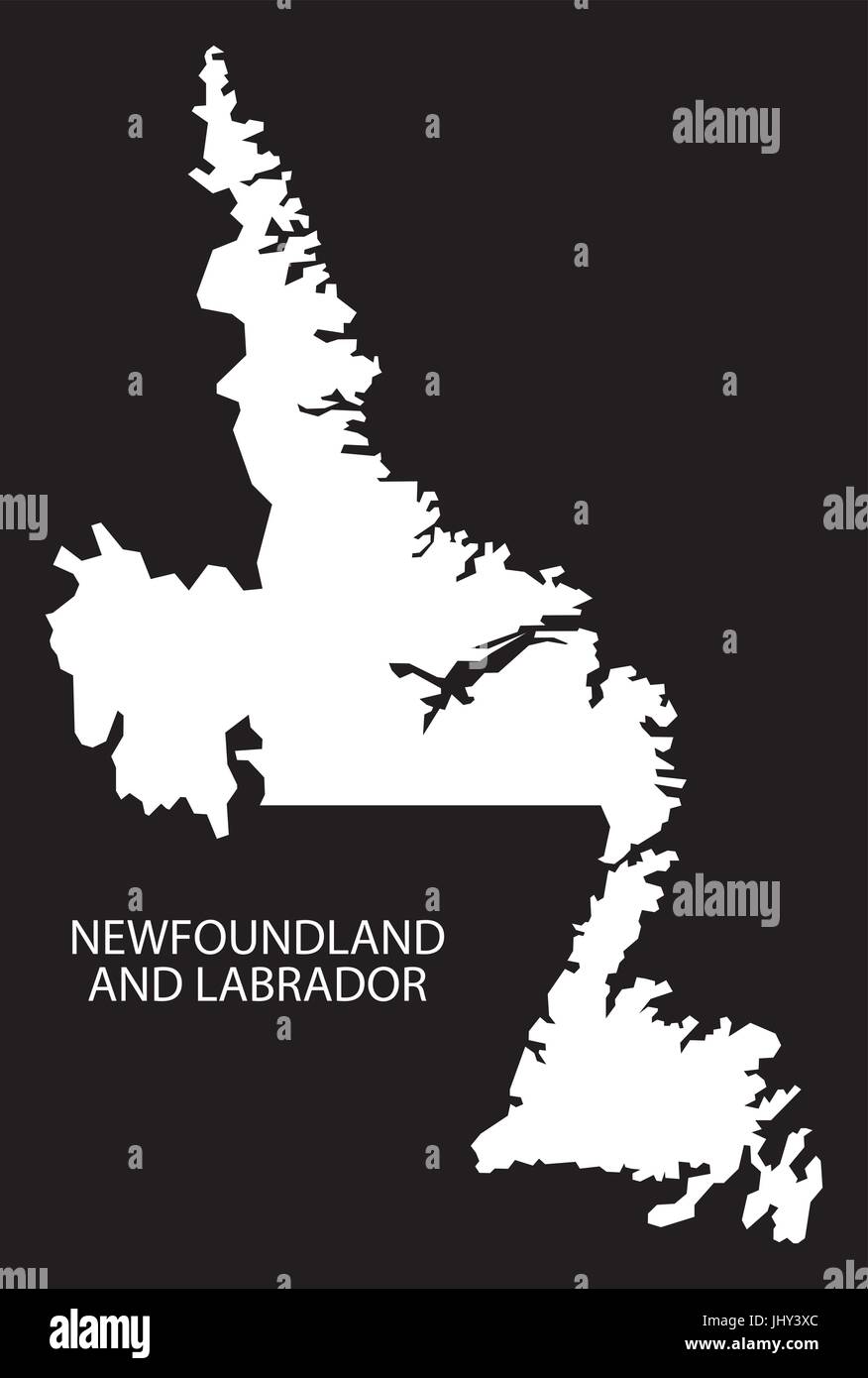 Neufundland und Labrador Kanada Karte schwarze invertierten Silhouette Abbildung Form Stock Vektor