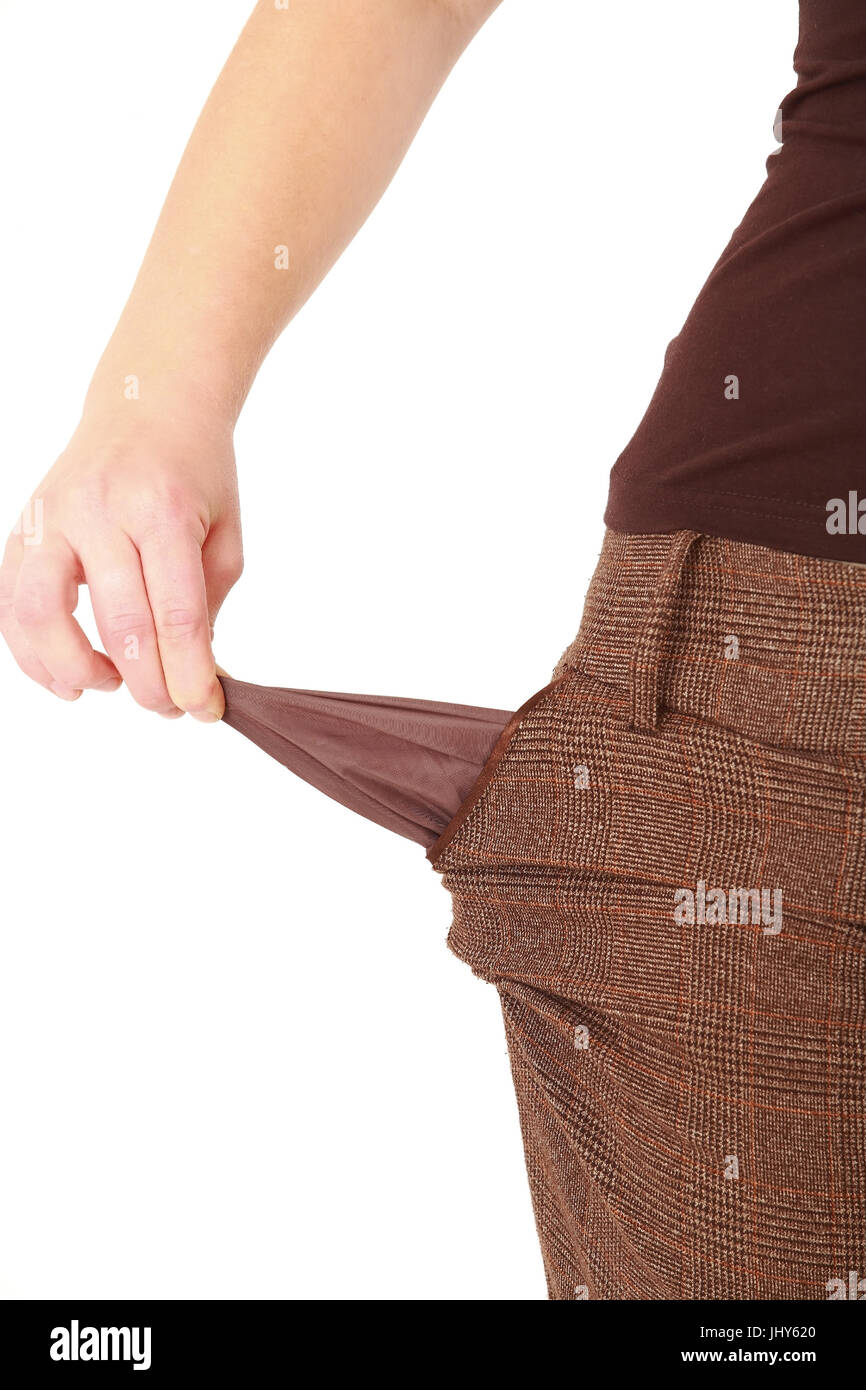 leere Taschen, private Insolvenz - leere Taschen, Leere Taschen, Privatinsolvenz - Taschen leeren Stockfoto