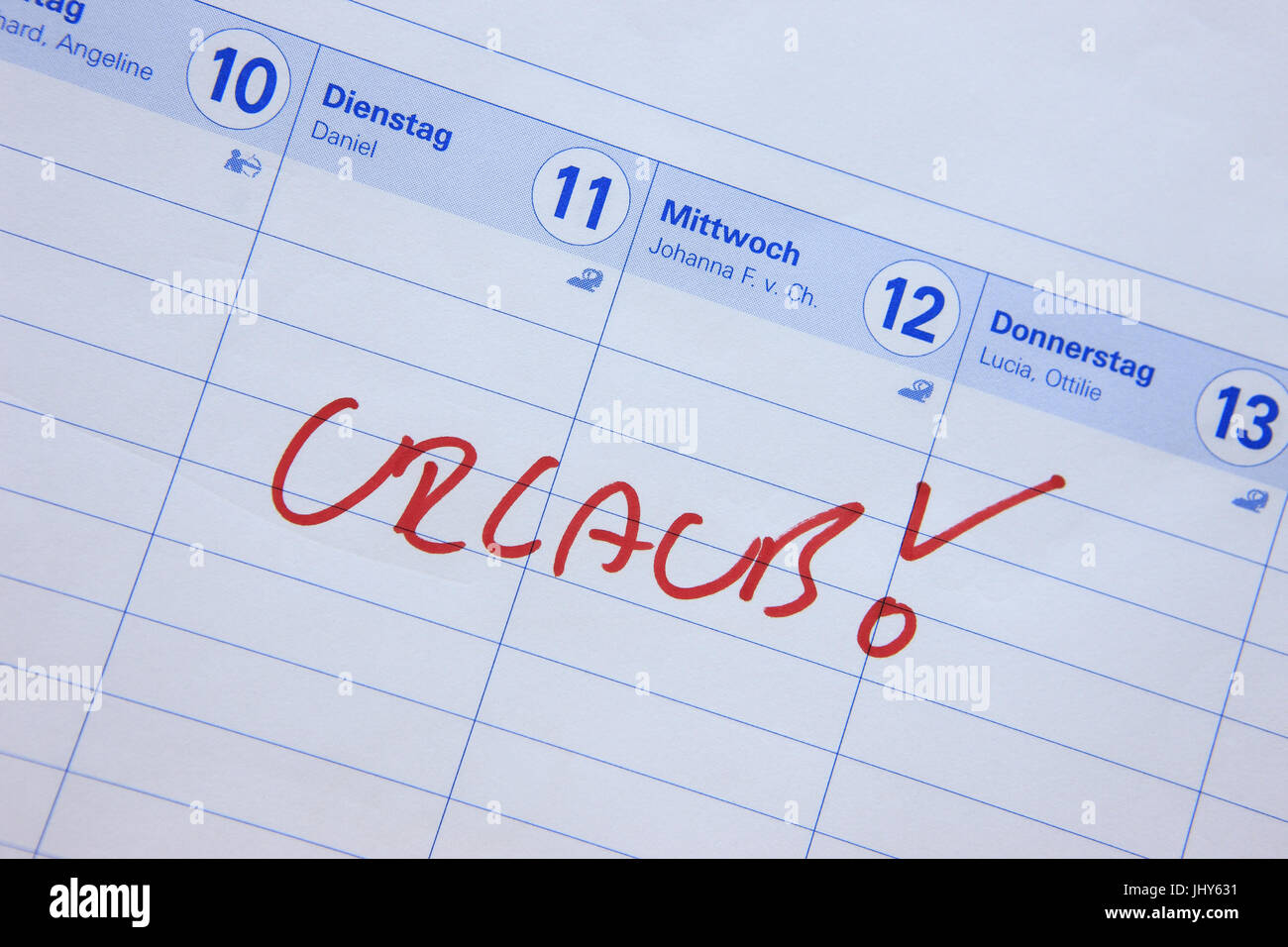 Kalendereintrag, Ferien - Kalender Kündigungsfrist, Urlaub, Kalendereintrag, Urlaub - Kalender beachten Stockfoto