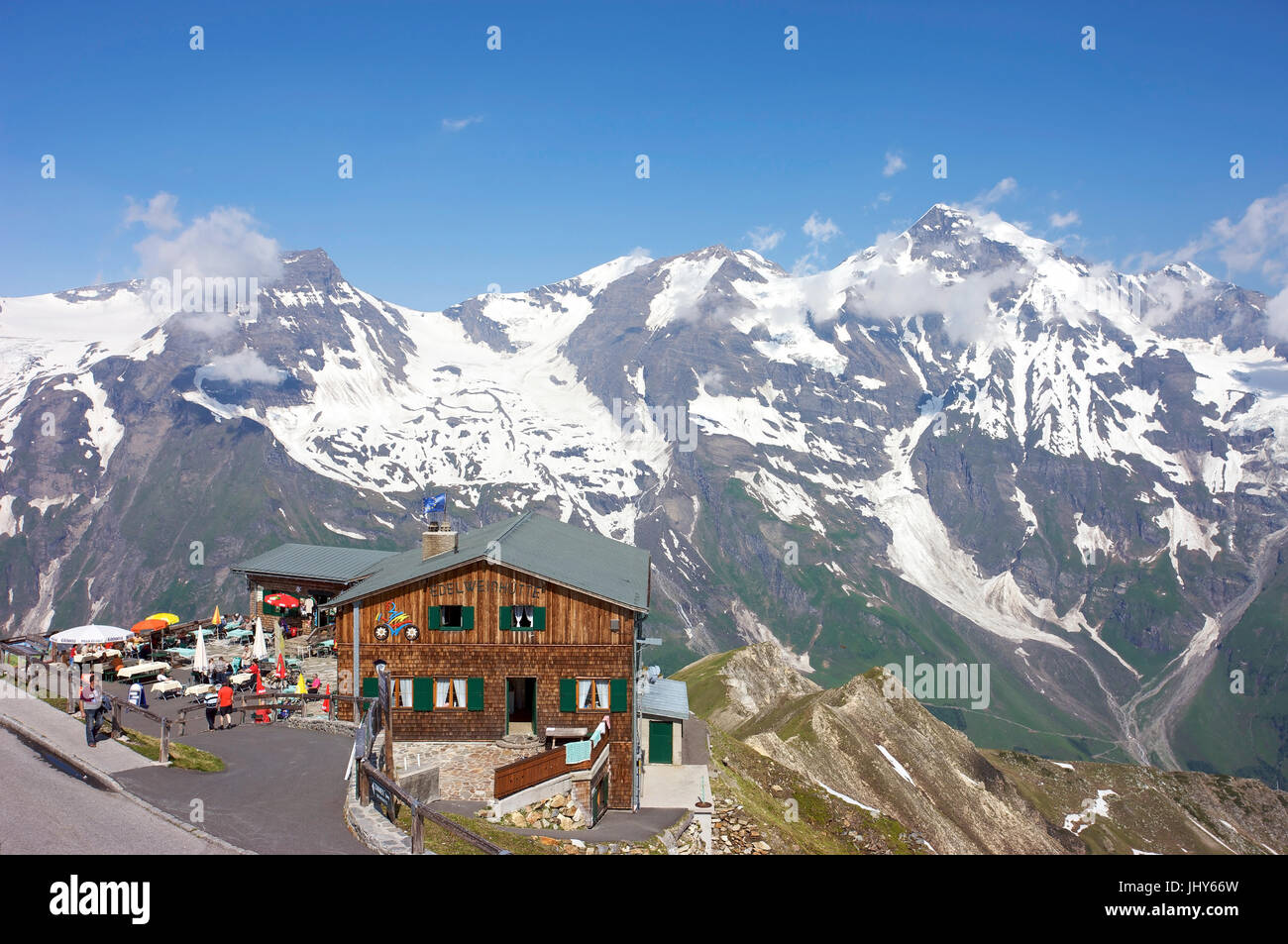 Edelweiß-Hütte auf der Edelweiss-Punkt, Gro? Glockner Hochalpenstraße, Nationalpark Hohe Gerber, Österreich, Salzburg - Edelweiß-Hütte, hohe Großglockner Stockfoto