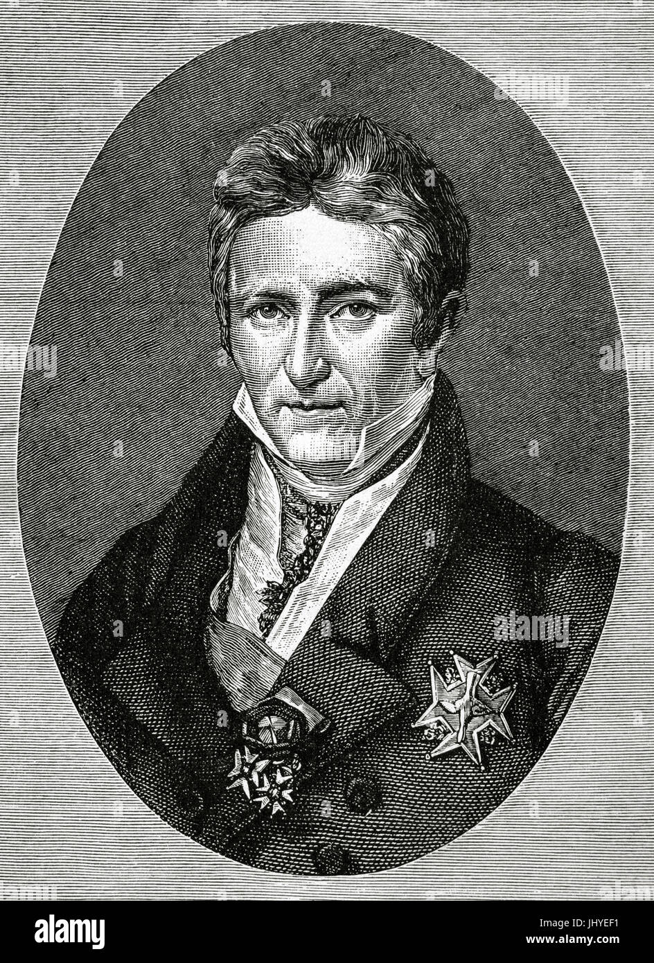 Joseph de Villele (1773-1854). Französischer Staatsmann. Premierminister von Frankreich. Gravur in der Geschichte von Frankreich, 1883. Stockfoto