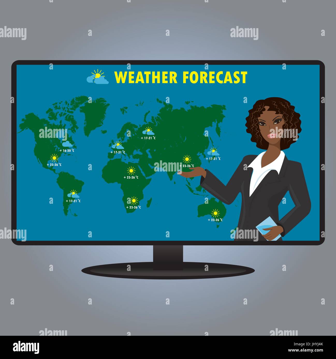 Vektor-Illustration eines TV-Wetter-Reporter bei der Arbeit Stock Vektor