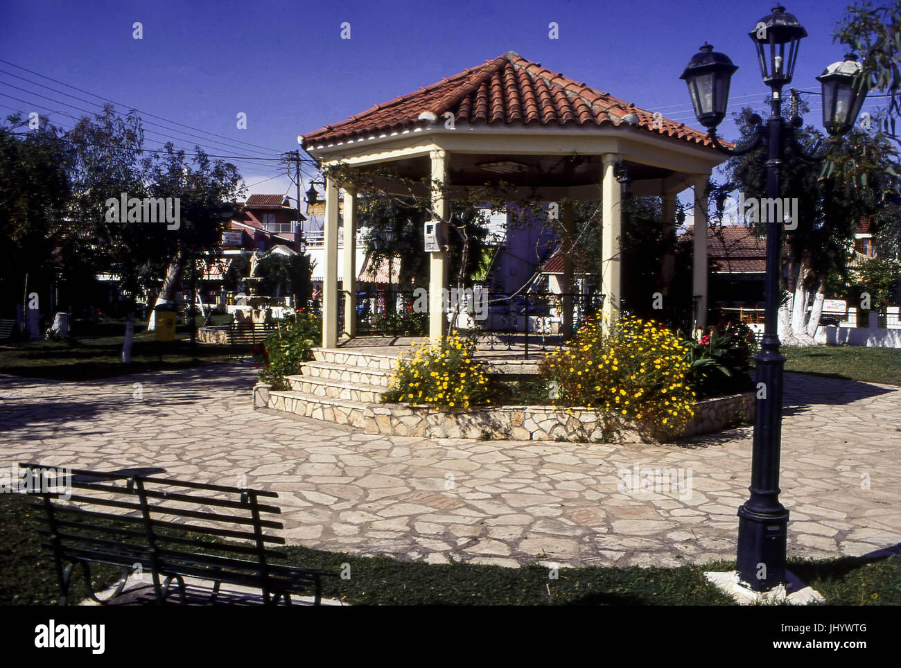 Der Musikpavillon, Dorfplatz Sidari, Korfu, Griechenland Stockfoto