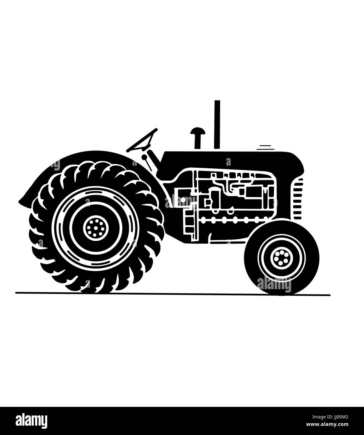 Alten Bauernhof Traktor Seite auf Ansicht illustration Stockfoto